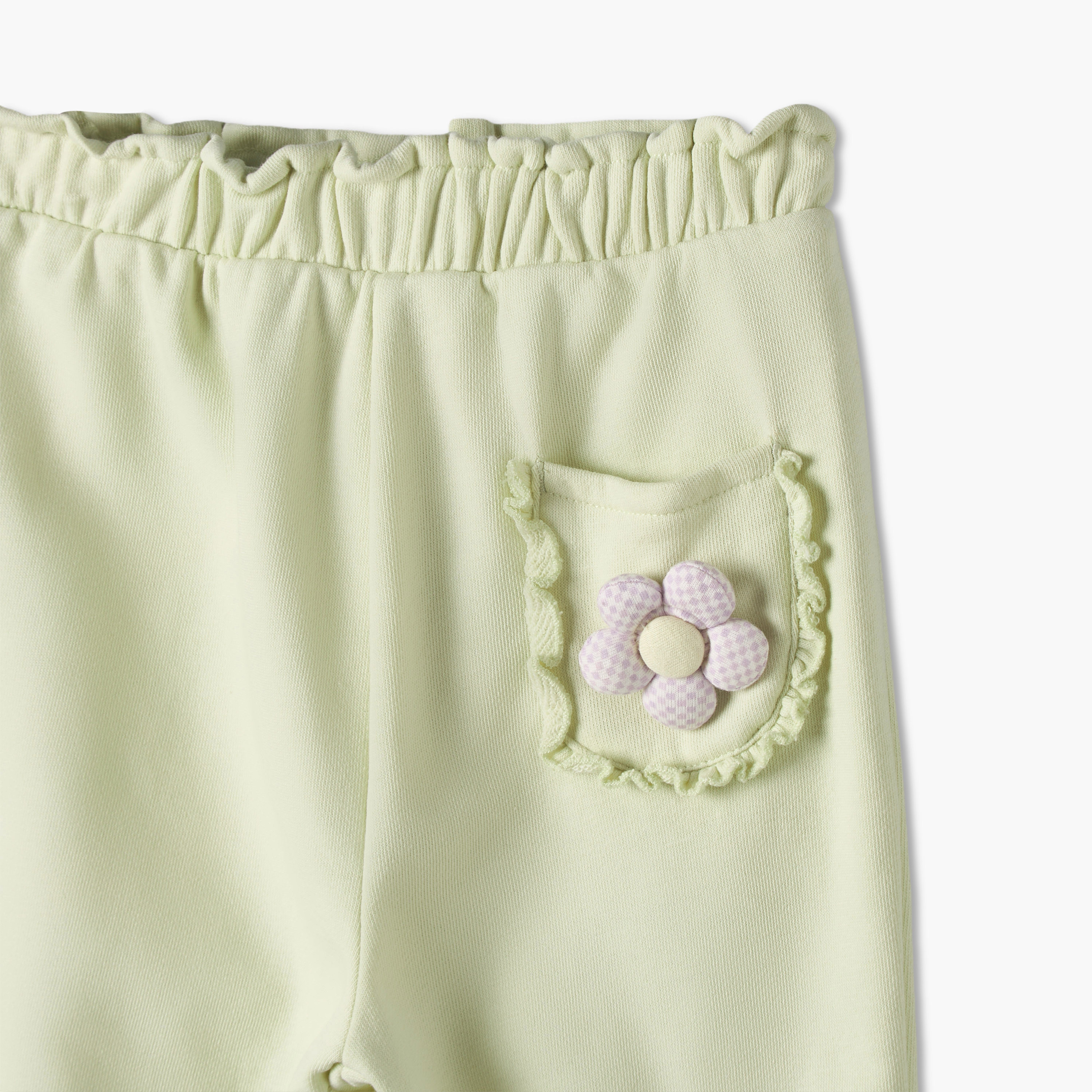 طقم بنطلون رياضي بخصر مطاطي مع تفاصيل تطريز زهور من جونيورز - قطعتين-baby-girls-clothing-bottoms-joggersandtrackpants-image-4