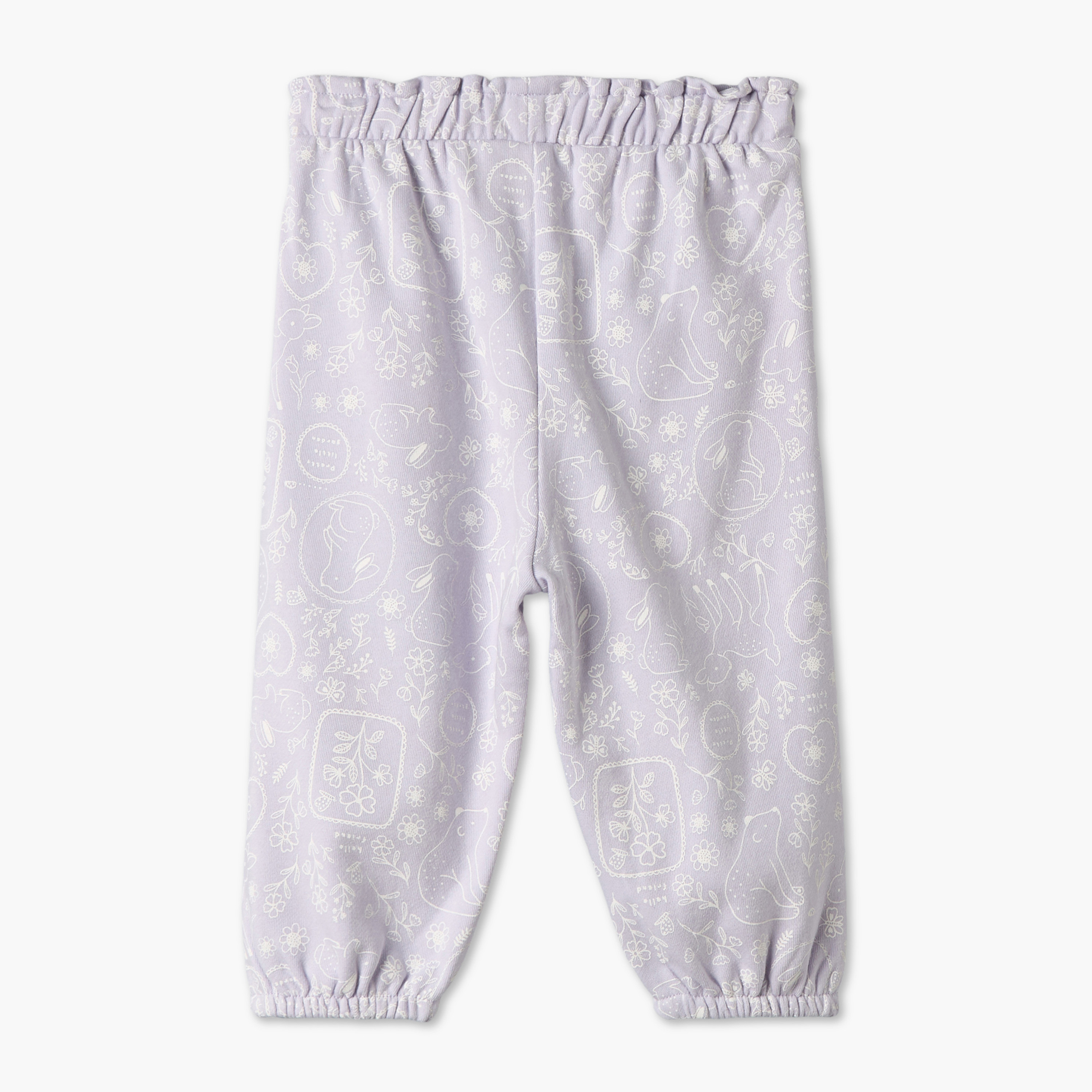 طقم بنطلون رياضي بخصر مطاطي مع تفاصيل تطريز زهور من جونيورز - قطعتين-baby-girls-clothing-bottoms-joggersandtrackpants-image-6