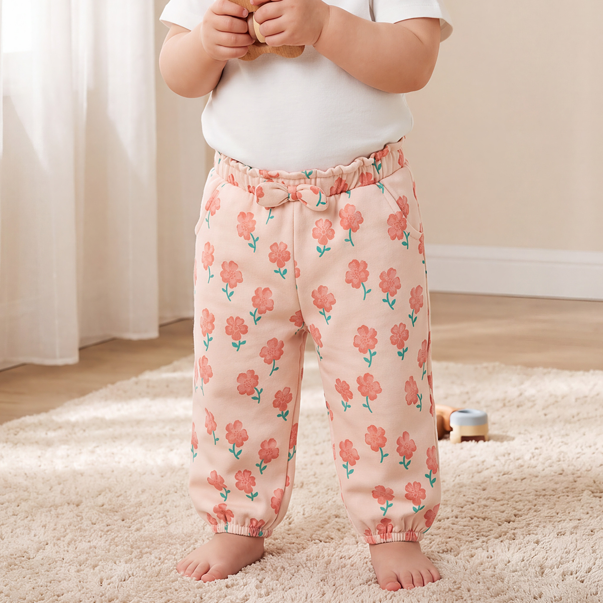 Juniors Elasticated Waist Joggers with Floral Print-baby-girls-clothing-bottoms-joggersandtrackpants-image-1