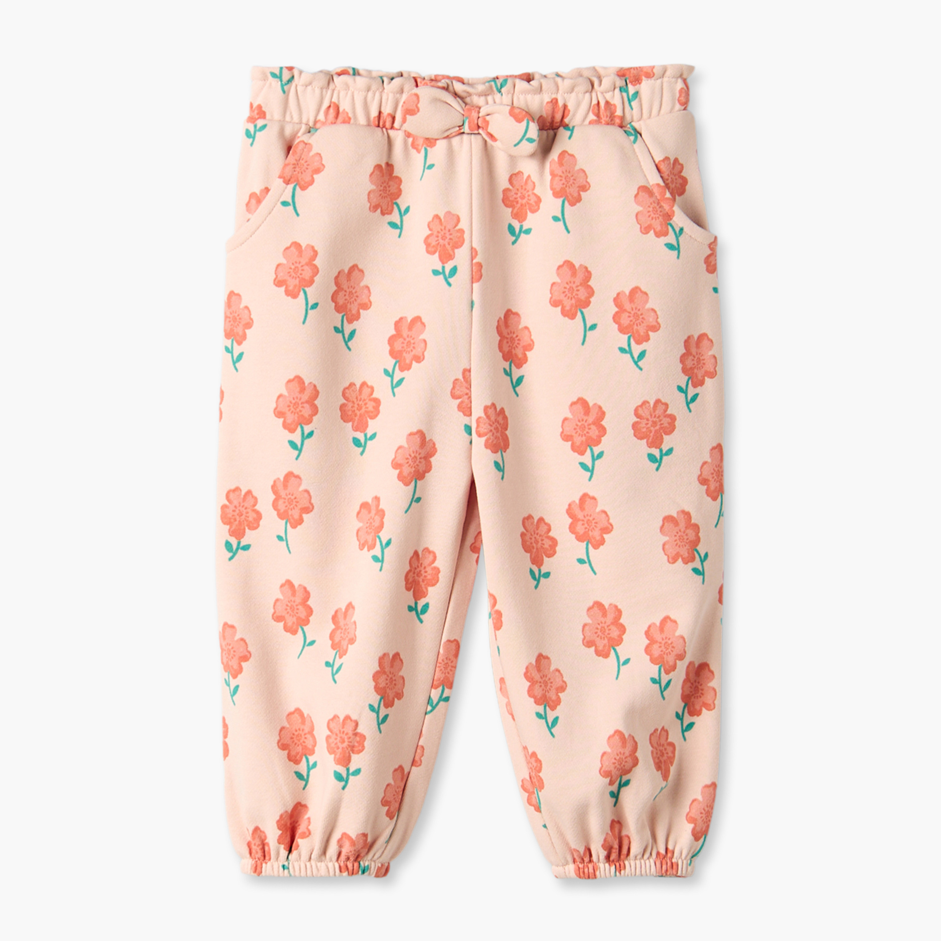 Juniors Elasticated Waist Joggers with Floral Print-baby-girls-clothing-bottoms-joggersandtrackpants-image-2