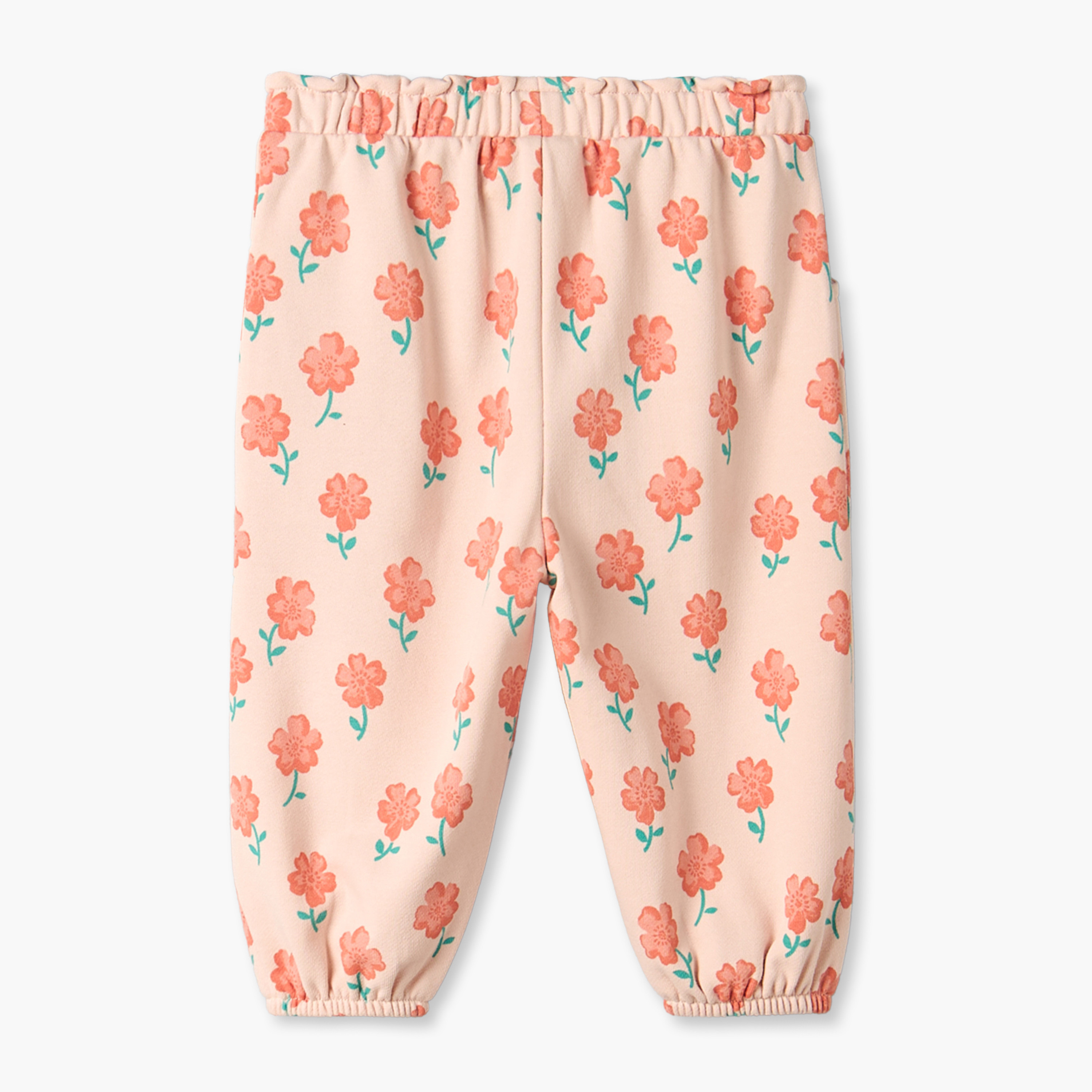 Juniors Elasticated Waist Joggers with Floral Print-baby-girls-clothing-bottoms-joggersandtrackpants-image-3