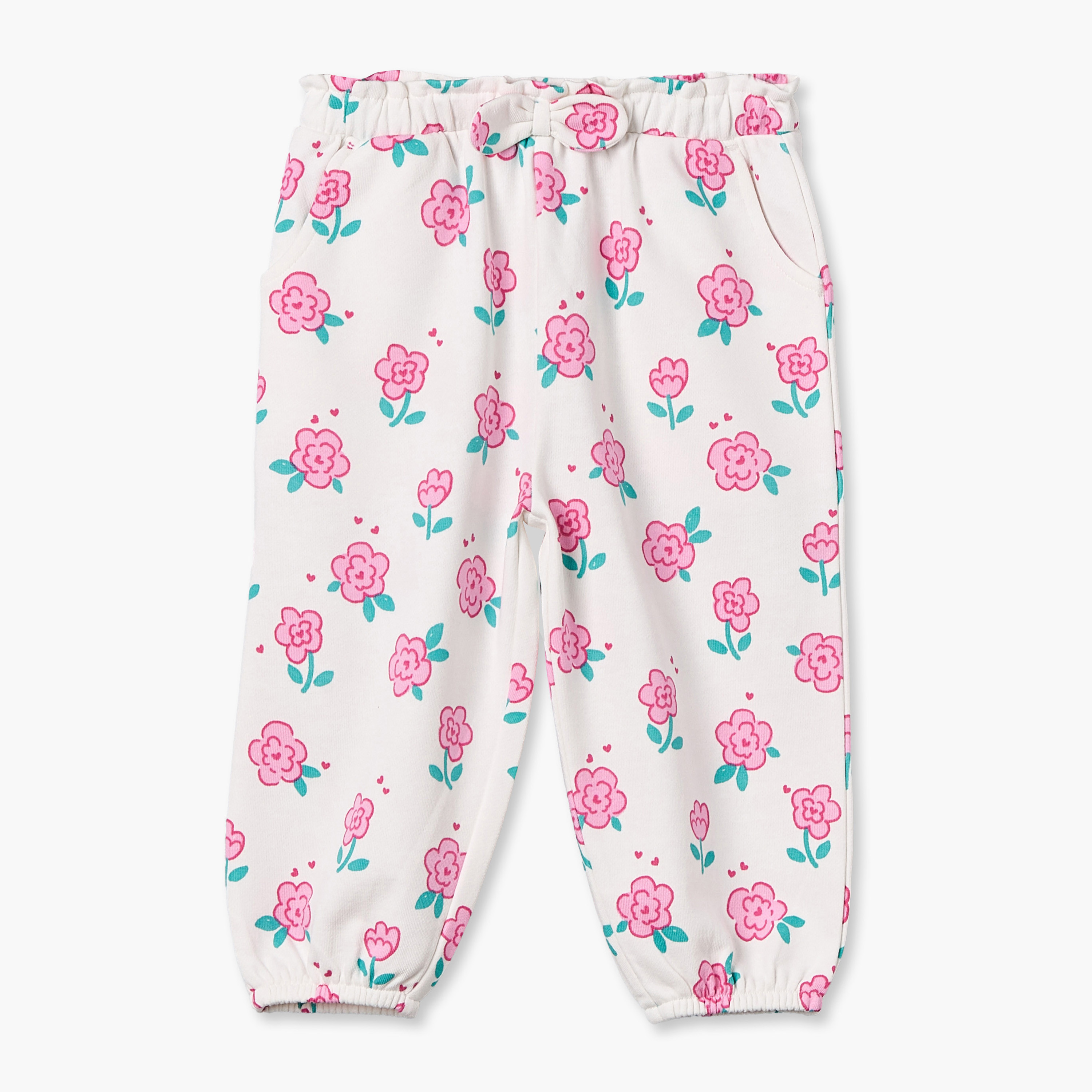 Juniors Elasticated Waist Joggers with Floral Print-baby-girls-clothing-bottoms-joggersandtrackpants-image-1