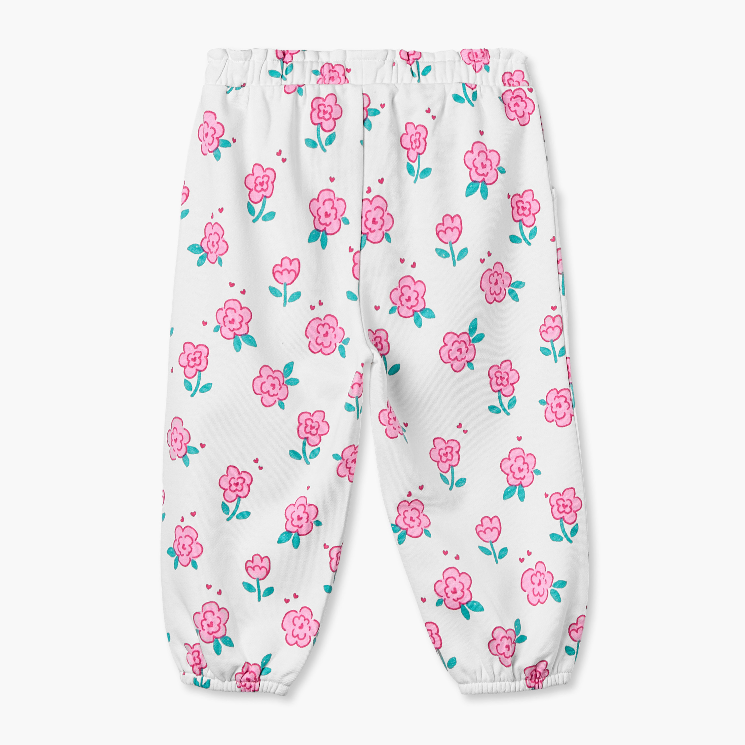 Juniors Elasticated Waist Joggers with Floral Print-baby-girls-clothing-bottoms-joggersandtrackpants-image-2
