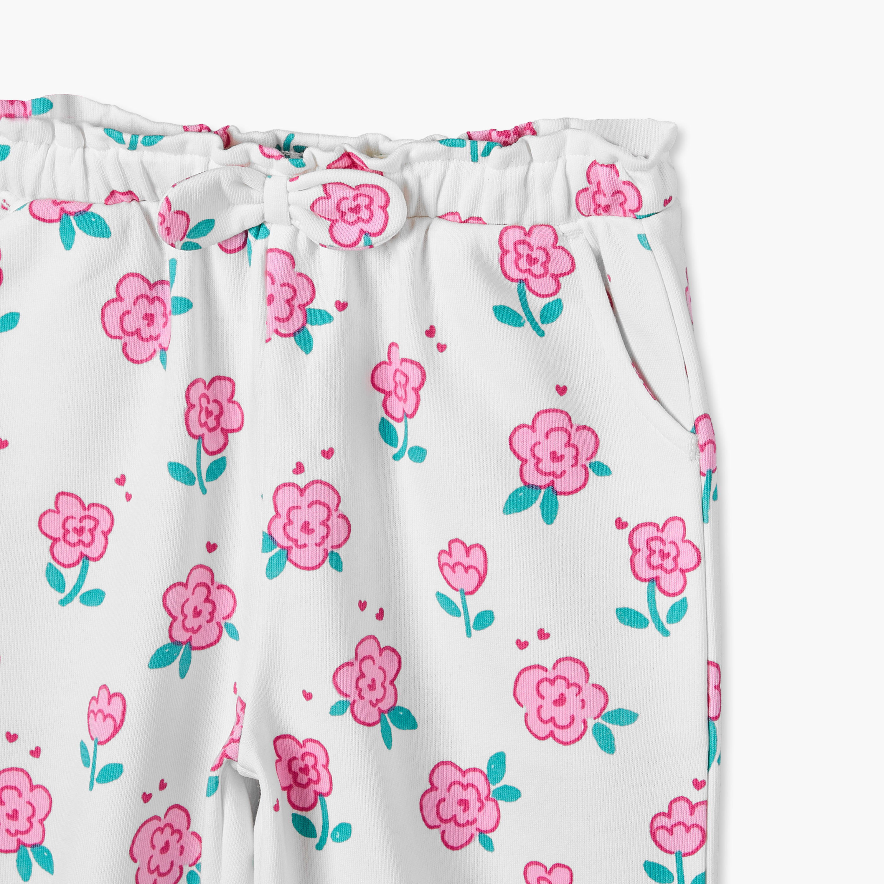 Juniors Elasticated Waist Joggers with Floral Print-baby-girls-clothing-bottoms-joggersandtrackpants-image-3