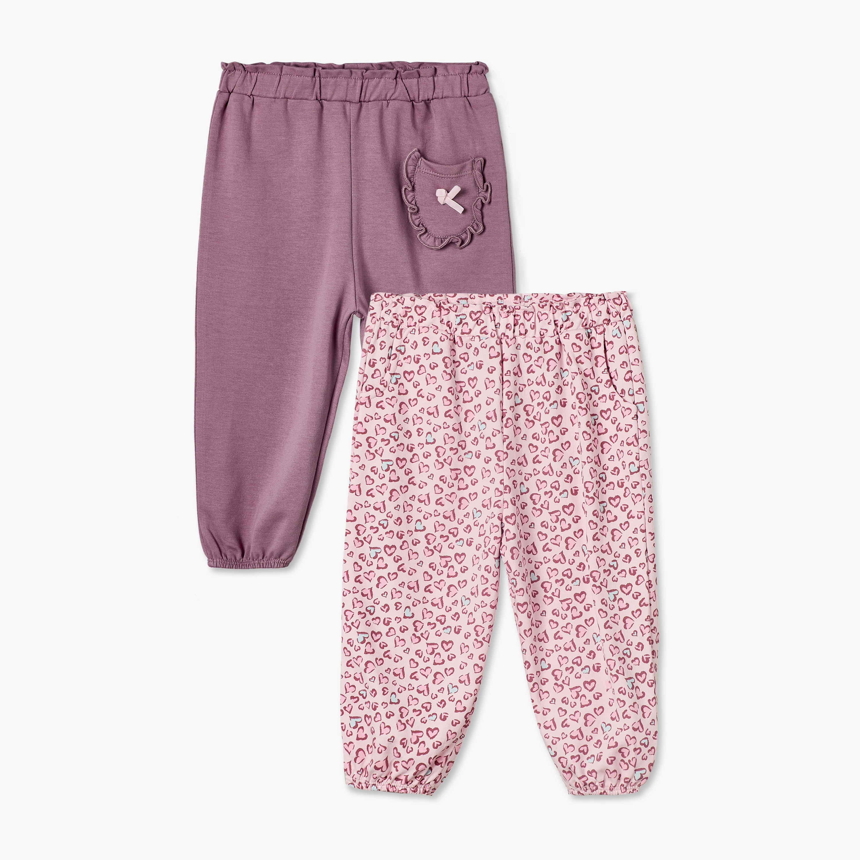 Pack of 2 Juniors Elasticated Joggers with Heart Print-baby-girls-clothing-bottoms-joggersandtrackpants-image-1