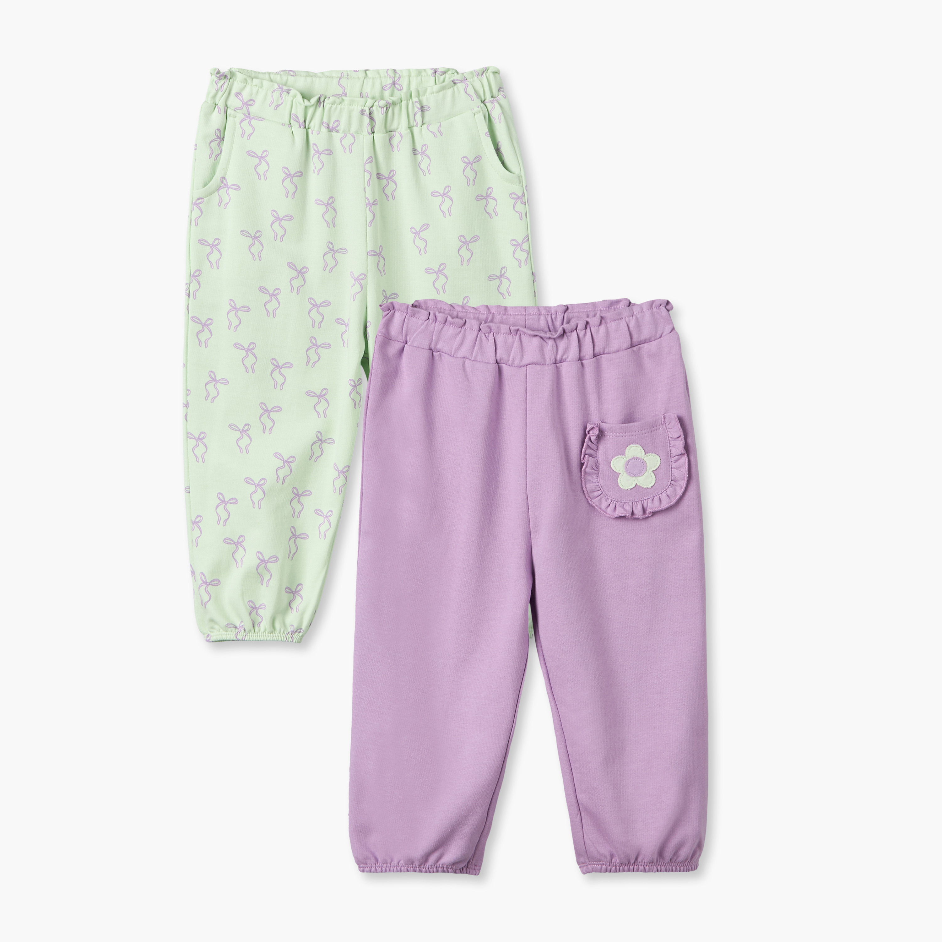 بنطلونات رياضية بخصر مطاطي من جونيورز - عبوة من قطعتين-baby-girls-clothing-bottoms-joggersandtrackpants-image-1