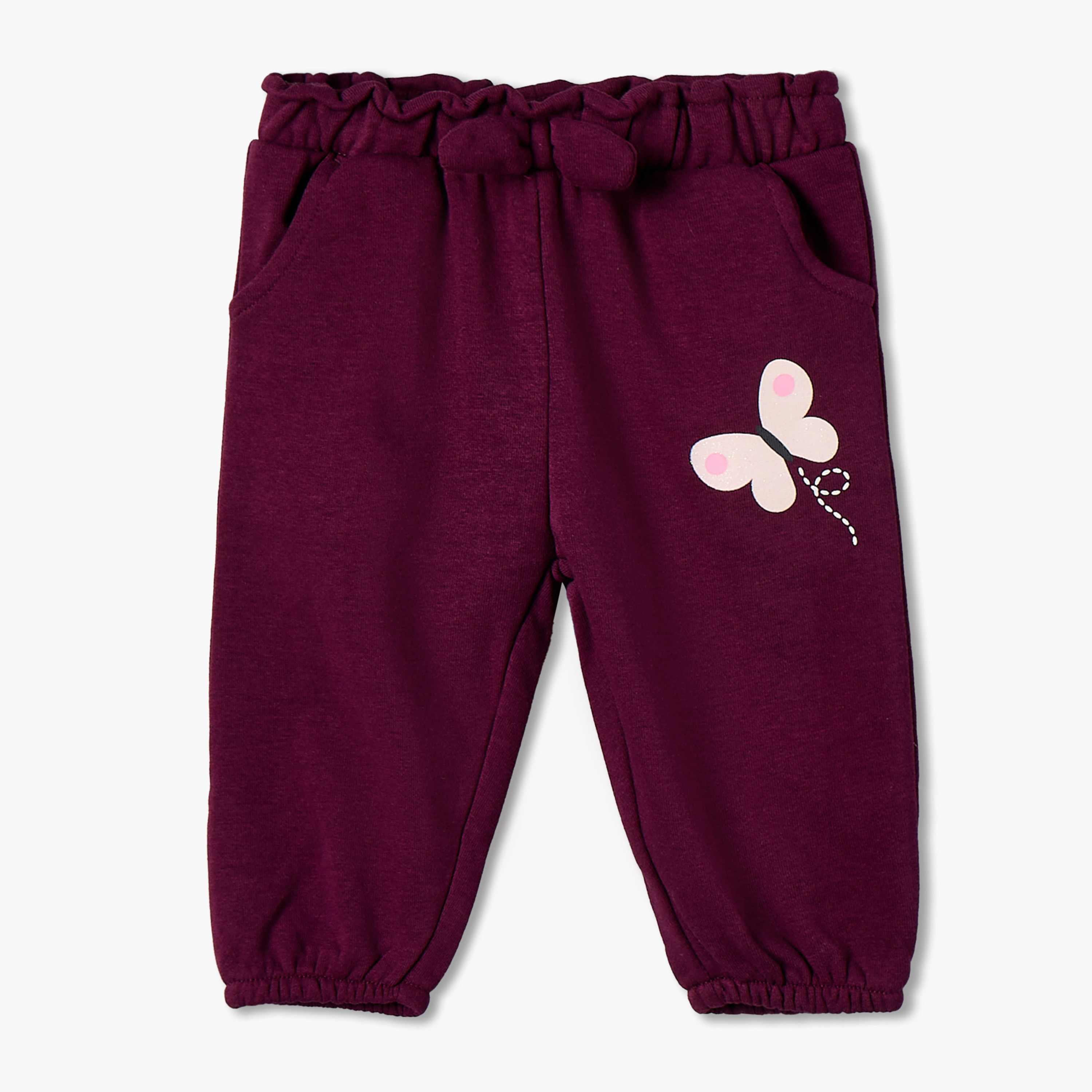 Juniors Elasticated Waist Joggers with Butterfly Print-baby-girls-clothing-bottoms-joggersandtrackpants-image-1