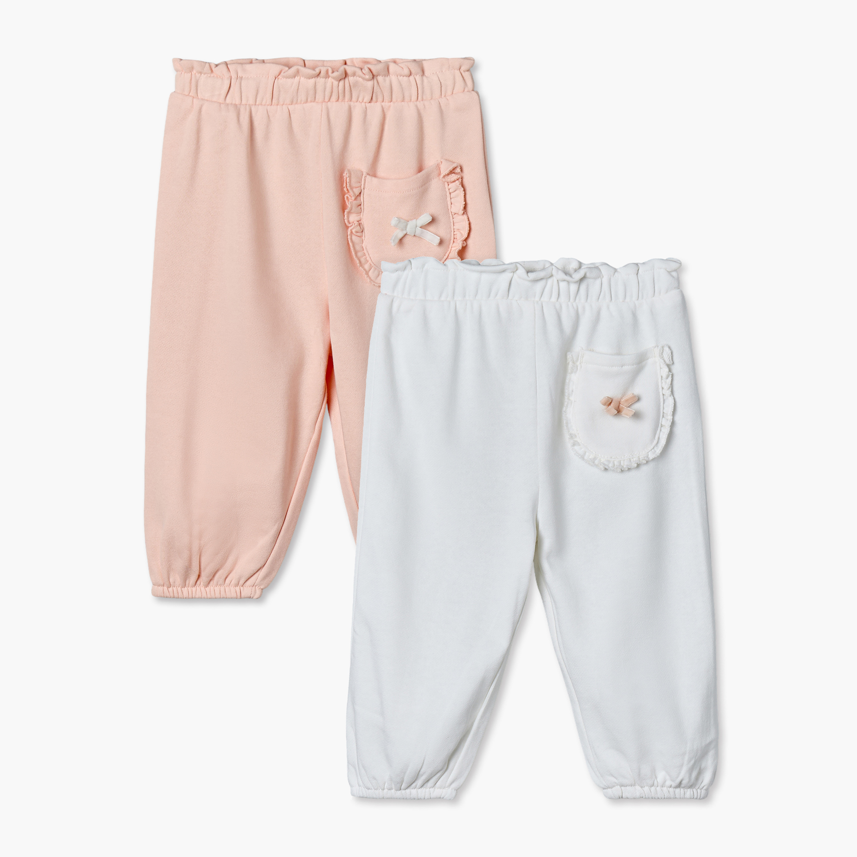 بنطلون رياضي بخصر مطاطي وجيب بكشكش من جونيورز - عبوة من قطعتين-baby-girls-clothing-bottoms-joggersandtrackpants-image-1