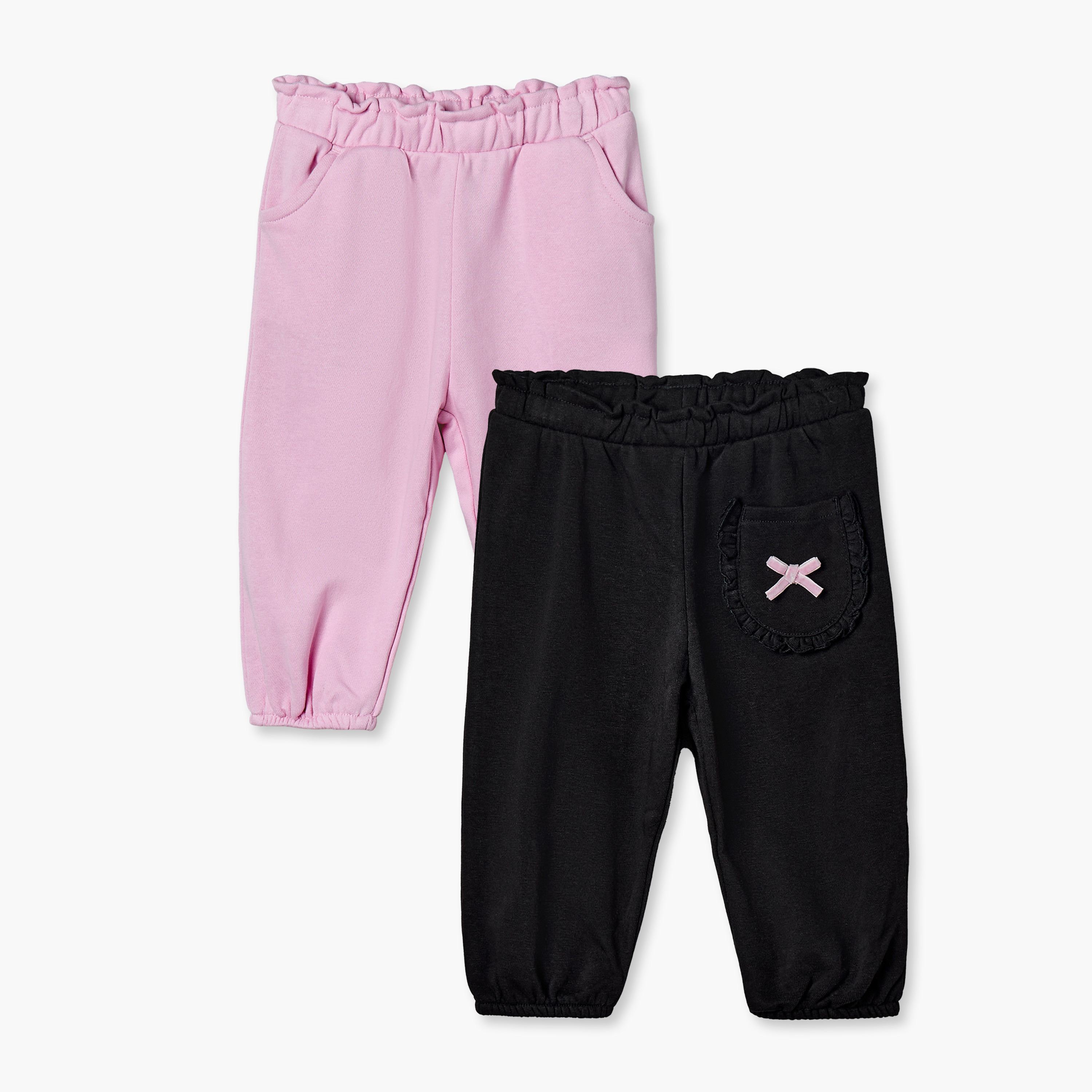 بنطلون رياضي بخصر مطاطي وجيوب بكشكش من جونيورز - طقم من قطعتين-baby-girls-clothing-bottoms-joggersandtrackpants-image-1