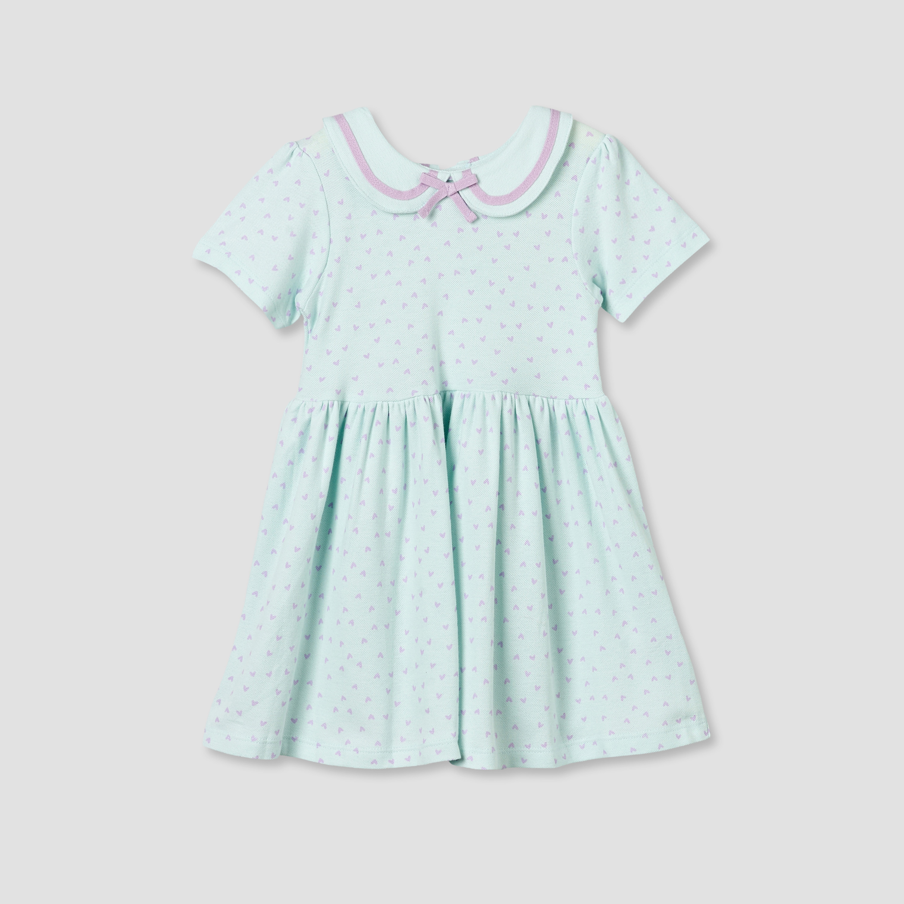 Juniors Peter Pan Collar Short Sleeves Knee Length A-line Dress with Heart Print-baby-girls-clothing-dressesandjumpsuits-image-1