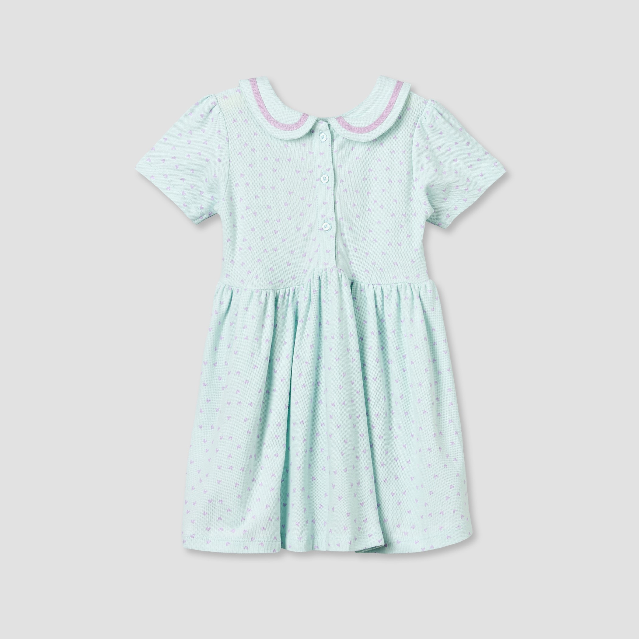 Juniors Peter Pan Collar Short Sleeves Knee Length A-line Dress with Heart Print-baby-girls-clothing-dressesandjumpsuits-image-2