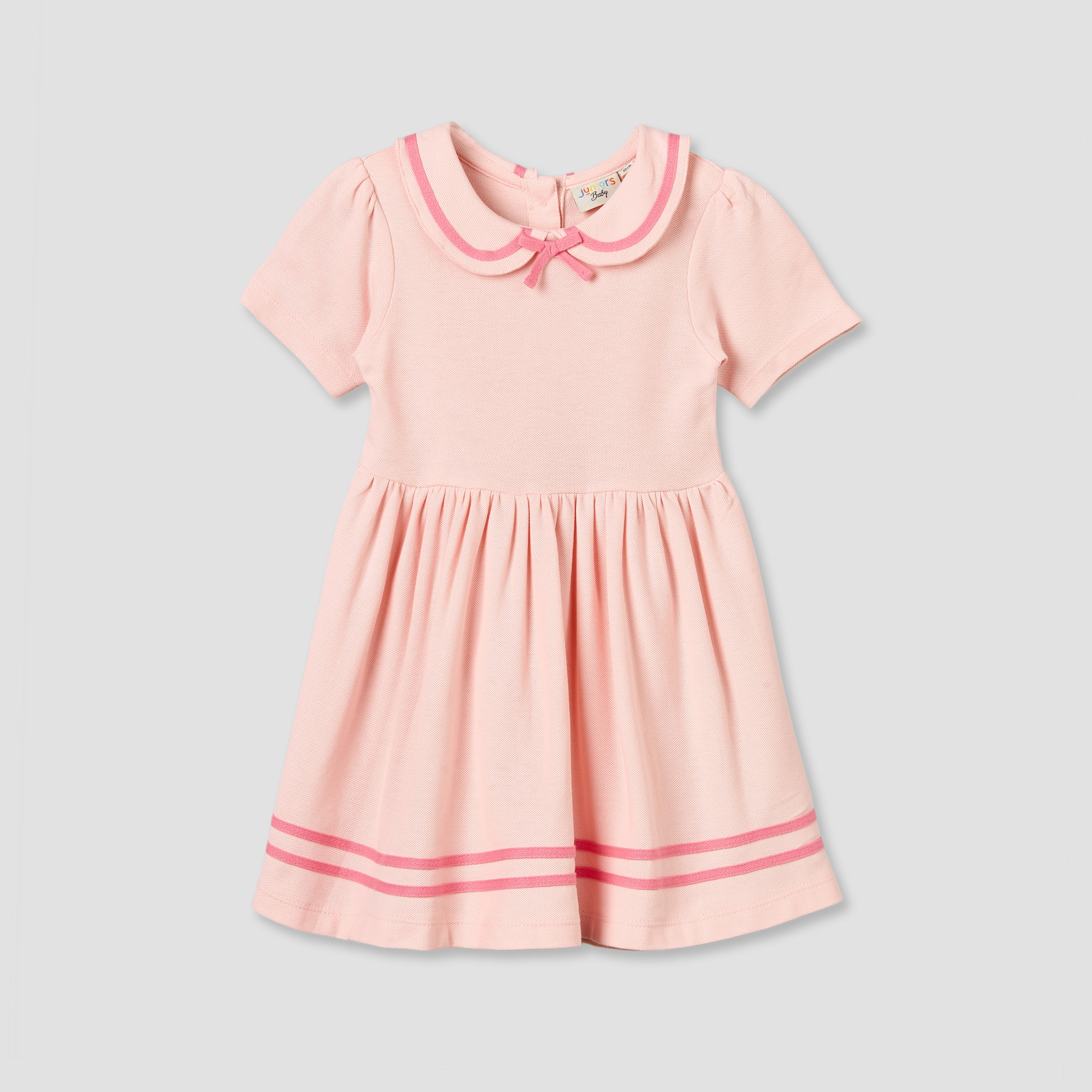 Juniors Peter Pan Collar Short Sleeves Knee Length A-line Dress with Bow Detail-baby-girls-clothing-dressesandjumpsuits-image-1