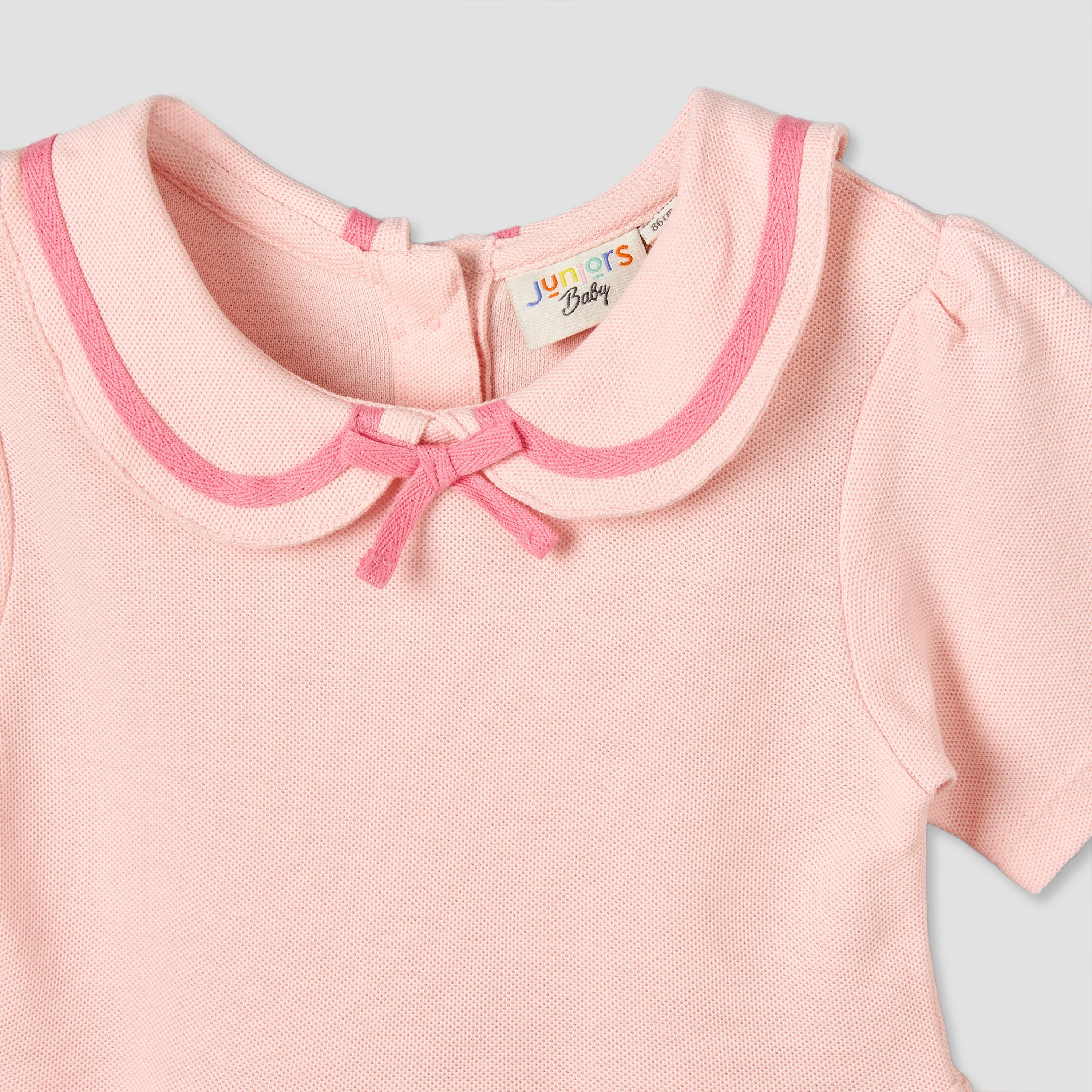 Juniors Peter Pan Collar Short Sleeves Knee Length A-line Dress with Bow Detail-baby-girls-clothing-dressesandjumpsuits-image-3