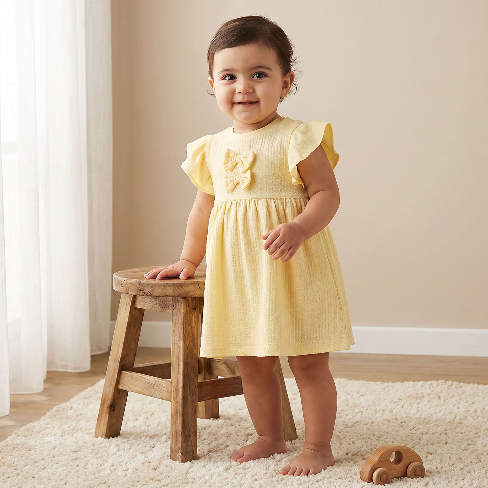Juniors Round Neck Short Sleeves Knee Length A-line Dress with Bow Detail-baby-girls-clothing-dressesandjumpsuits-image-1