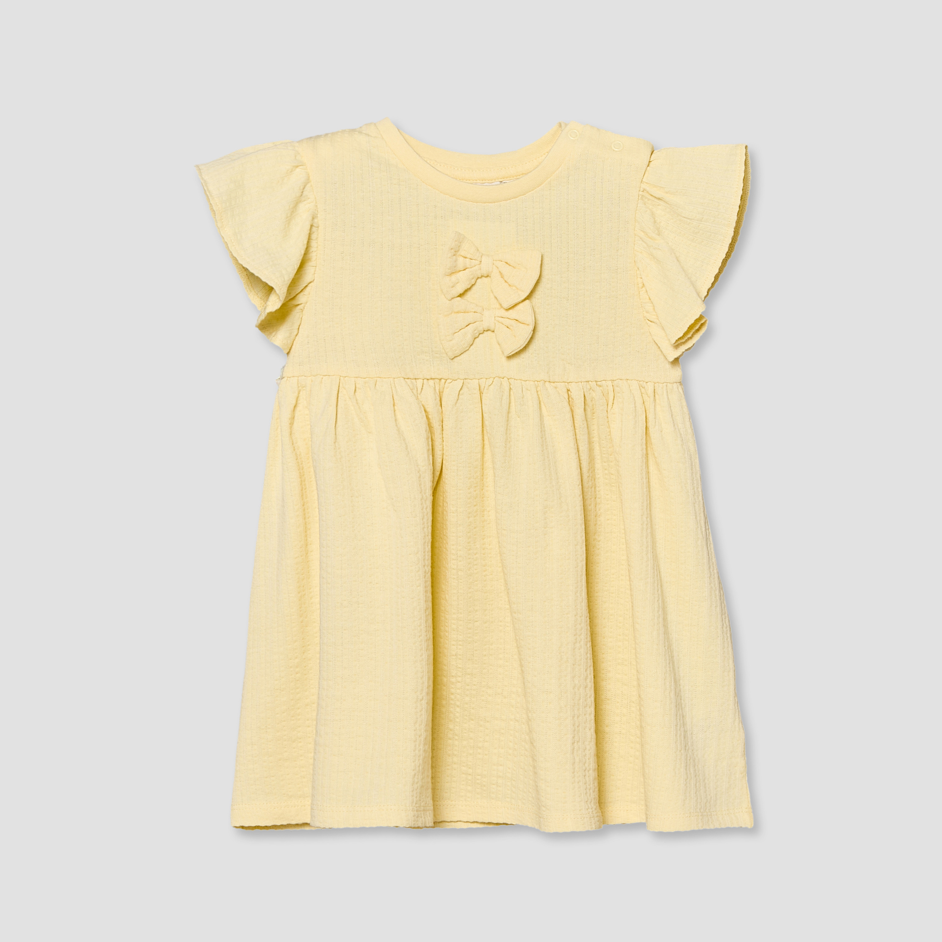 Juniors Round Neck Short Sleeves Knee Length A-line Dress with Bow Detail-baby-girls-clothing-dressesandjumpsuits-image-2