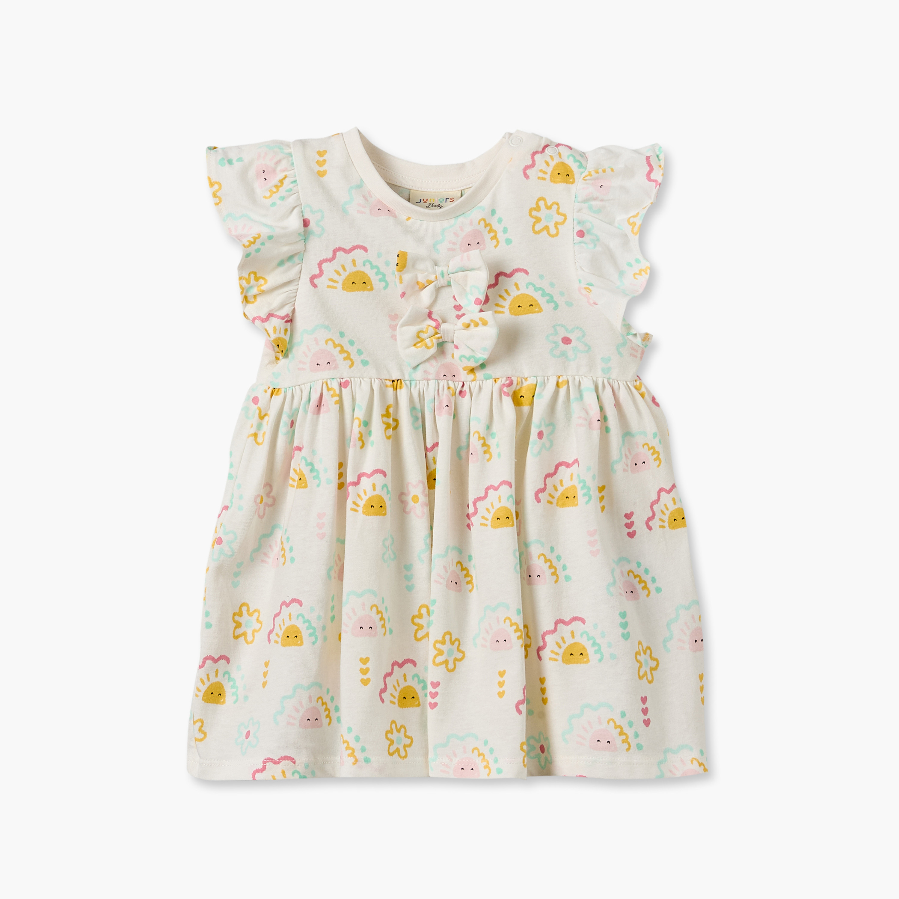 Juniors Round Neck Short Sleeves Knee Length A-line Dress with Sun Print-baby-girls-clothing-dressesandjumpsuits-image-1