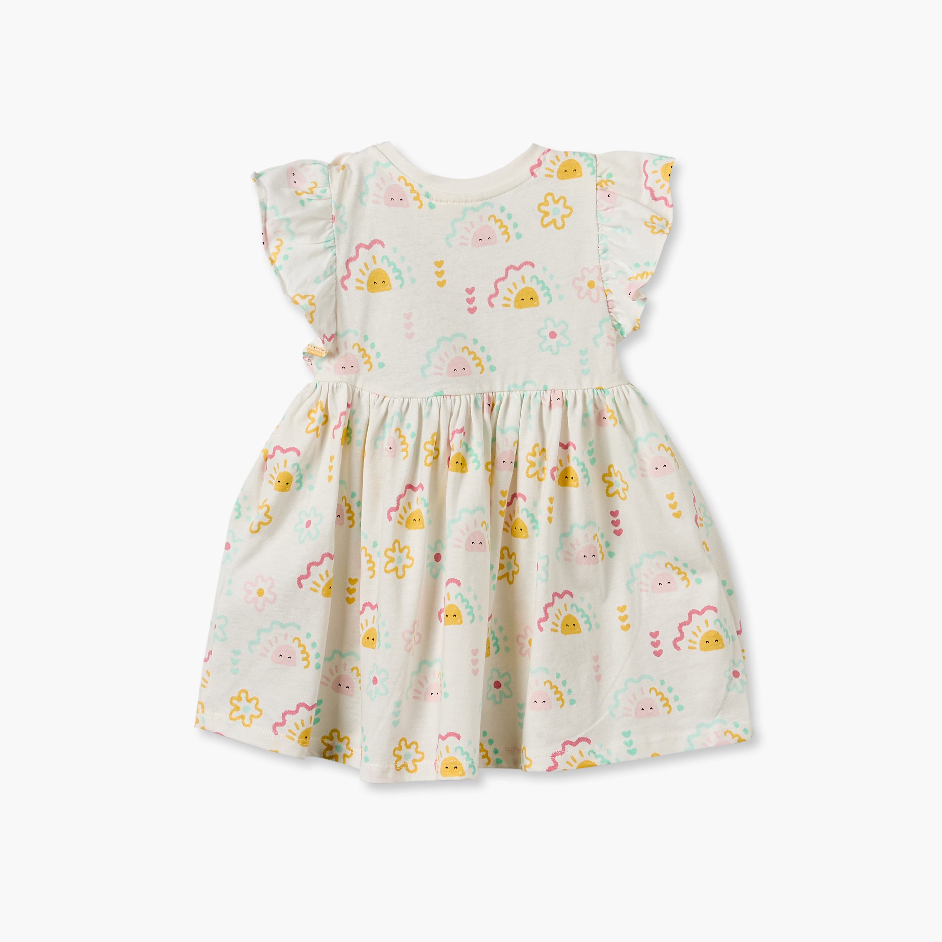 Juniors Round Neck Short Sleeves Knee Length A-line Dress with Sun Print-baby-girls-clothing-dressesandjumpsuits-image-2