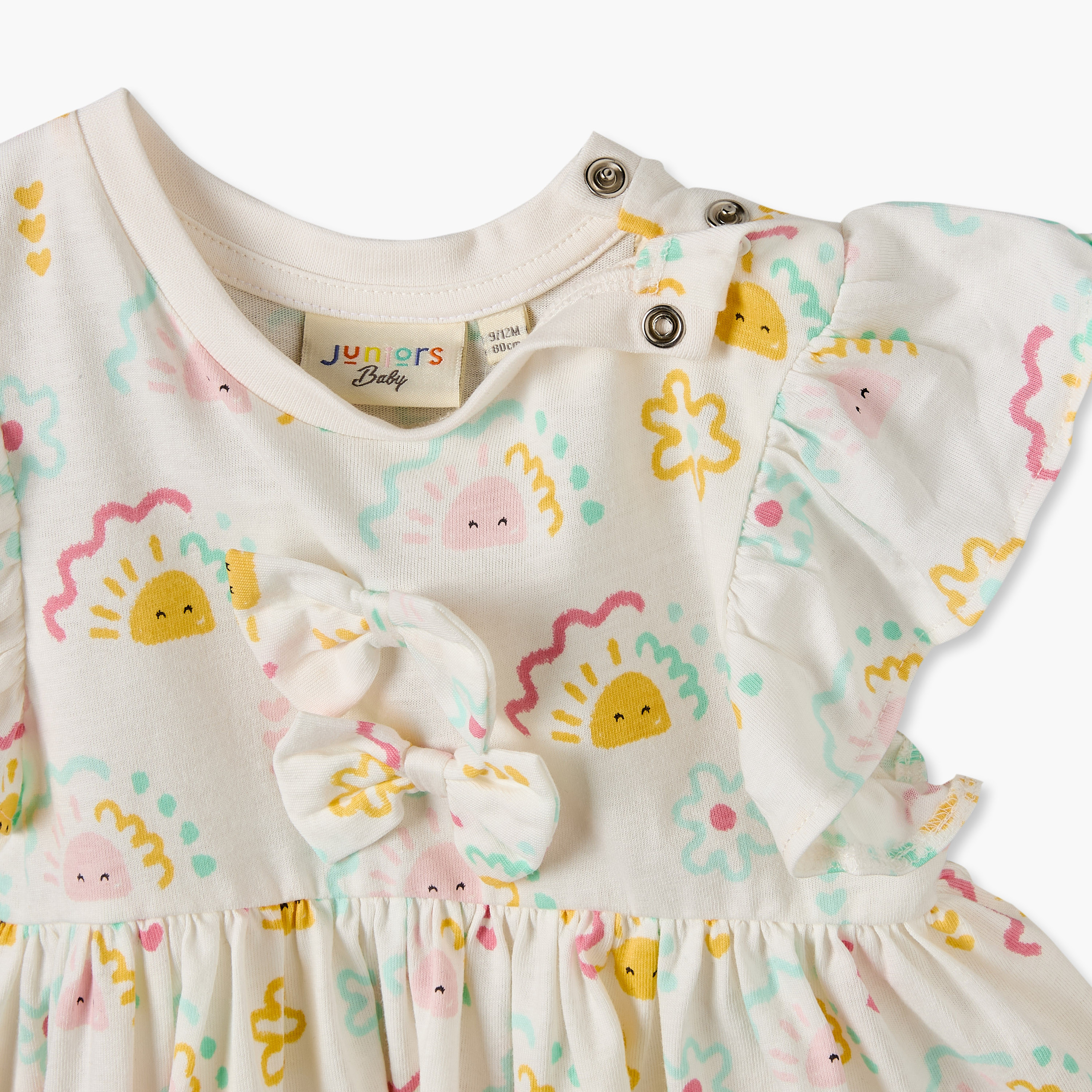 Juniors Round Neck Short Sleeves Knee Length A-line Dress with Sun Print-baby-girls-clothing-dressesandjumpsuits-image-3