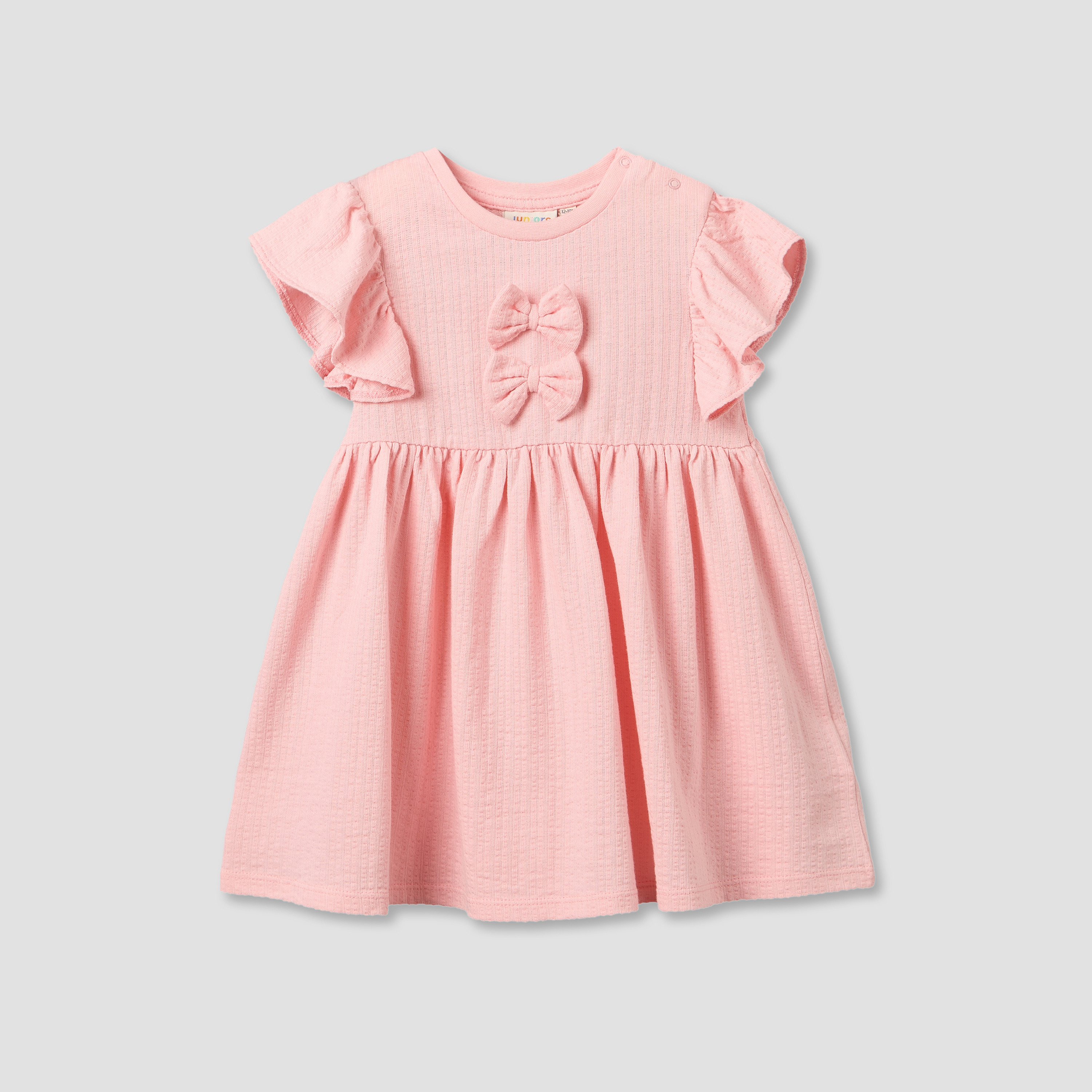 Juniors Round Neck Short Sleeves Knee Length Dress with Bow Detail-baby-girls-clothing-dressesandjumpsuits-image-2