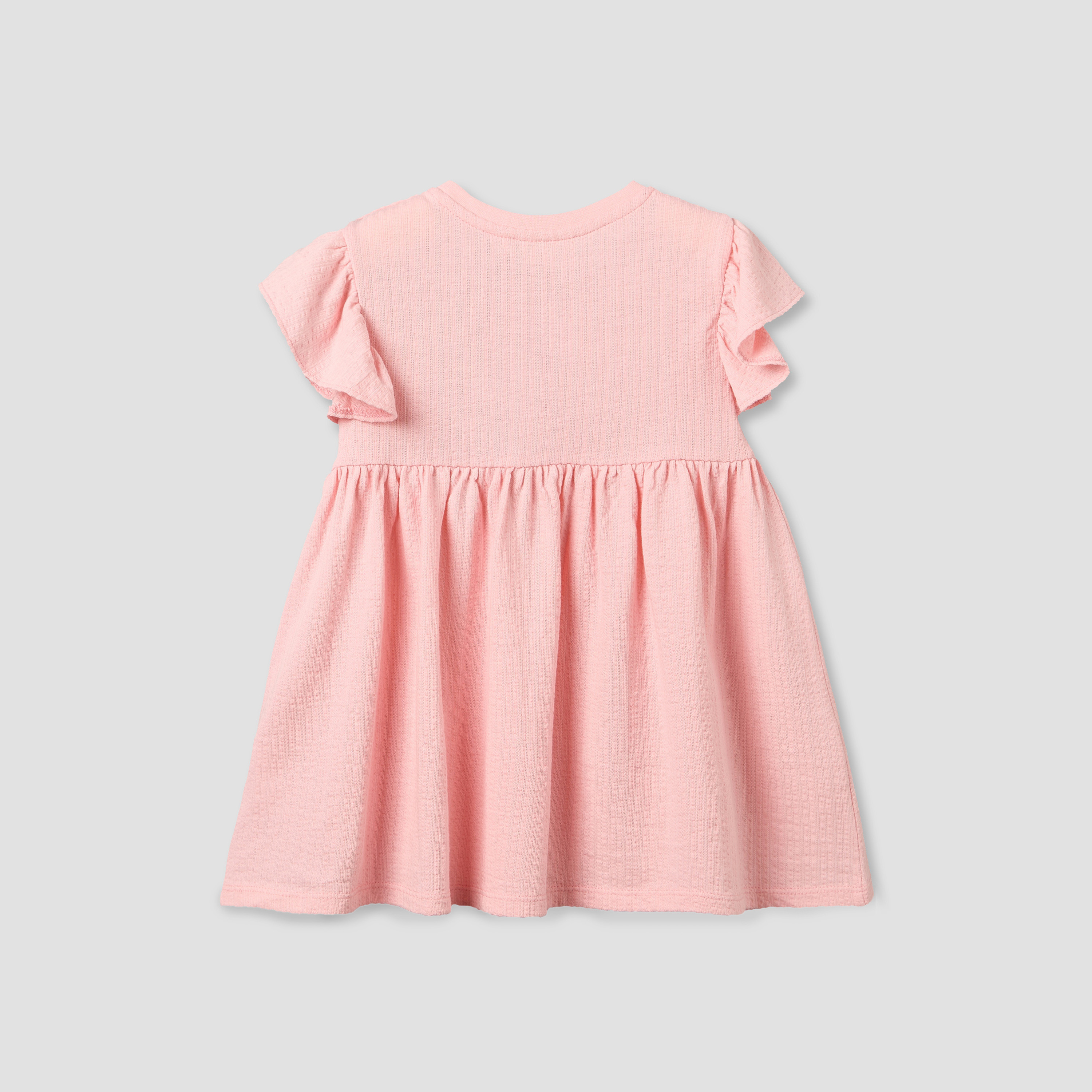 Juniors Round Neck Short Sleeves Knee Length Dress with Bow Detail-baby-girls-clothing-dressesandjumpsuits-image-3