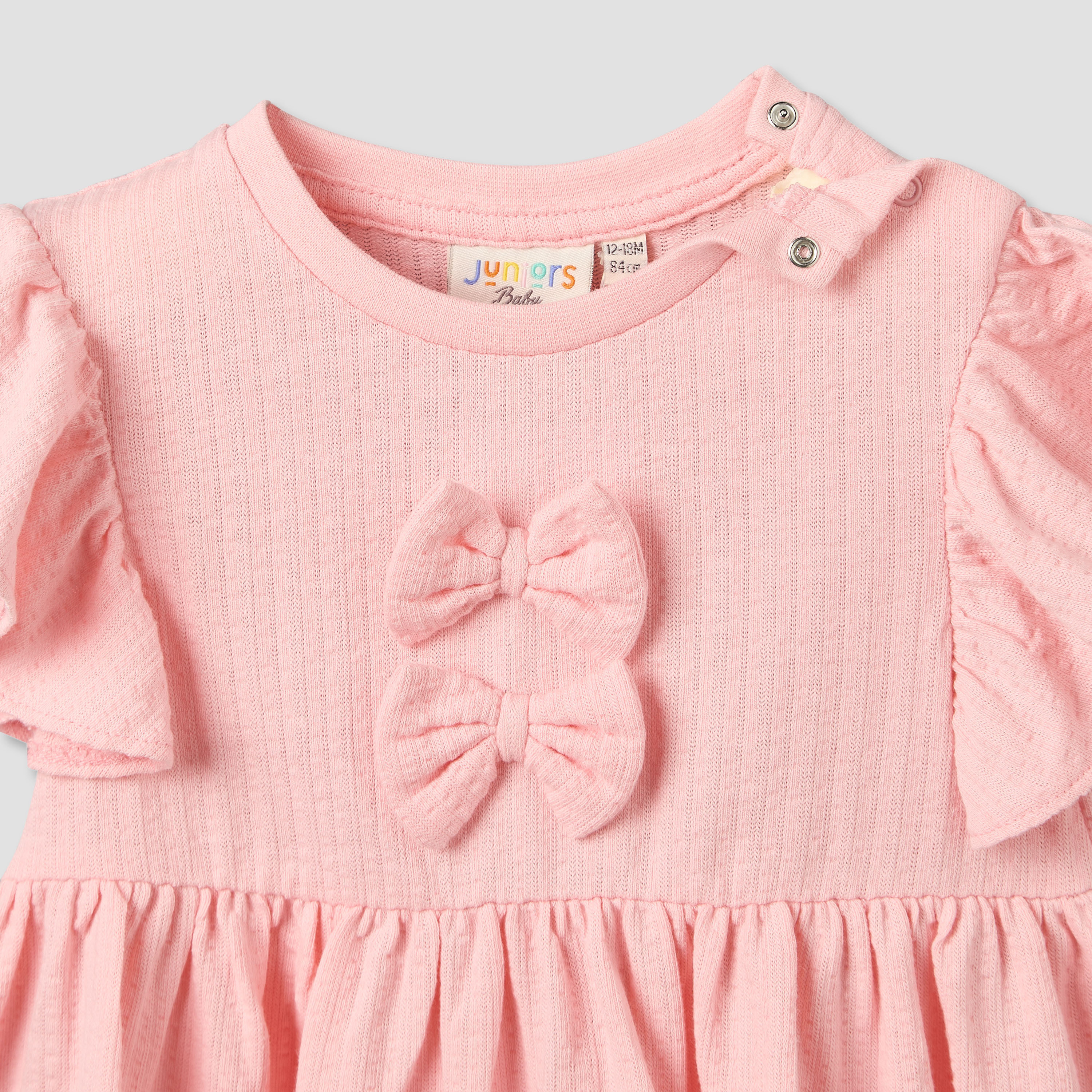 Juniors Round Neck Short Sleeves Knee Length Dress with Bow Detail-baby-girls-clothing-dressesandjumpsuits-image-4