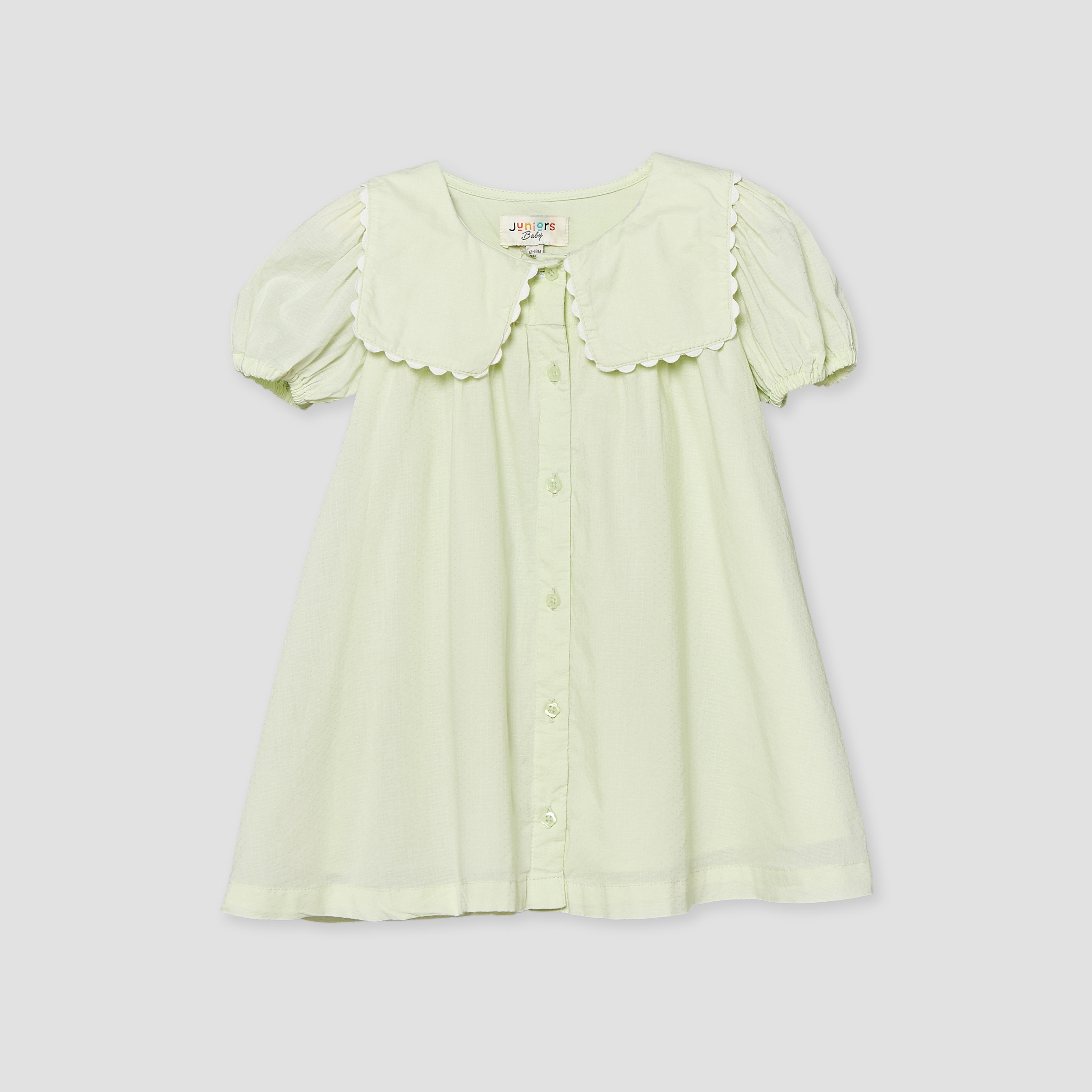 Juniors Sailor Collar Short Sleeves Knee Length Shirt Dress with Scalloped Design-baby-girls-clothing-dressesandjumpsuits-image-1