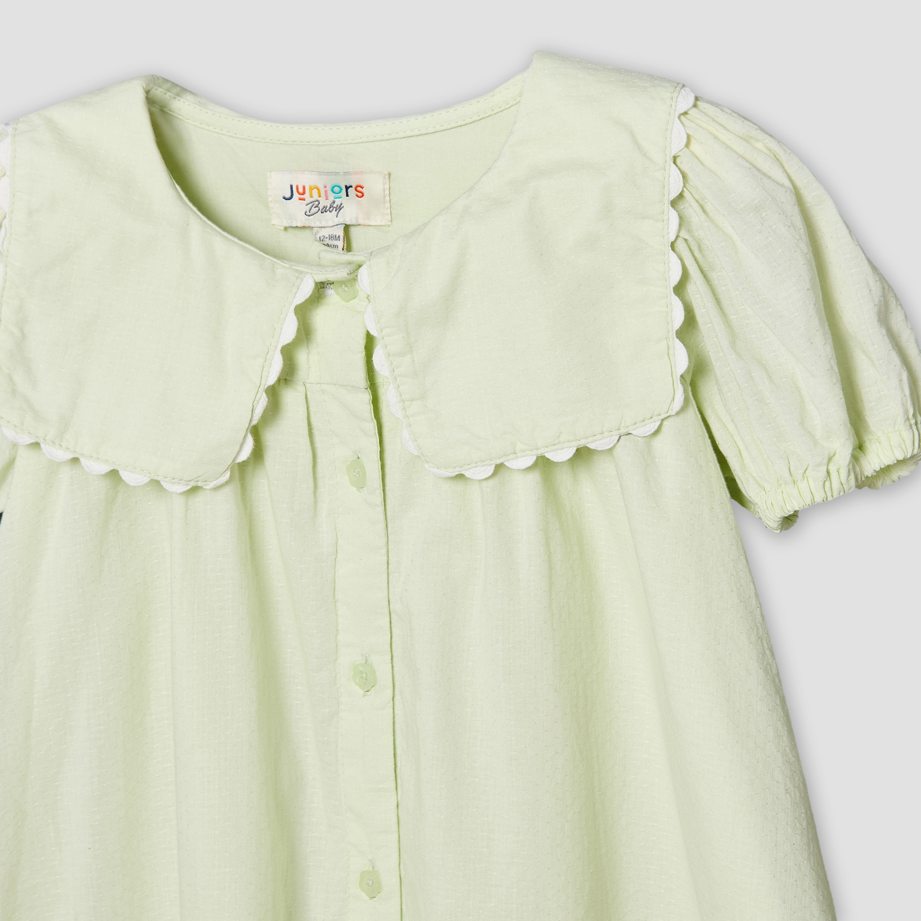 Juniors Sailor Collar Short Sleeves Knee Length Shirt Dress with Scalloped Design-baby-girls-clothing-dressesandjumpsuits-image-3