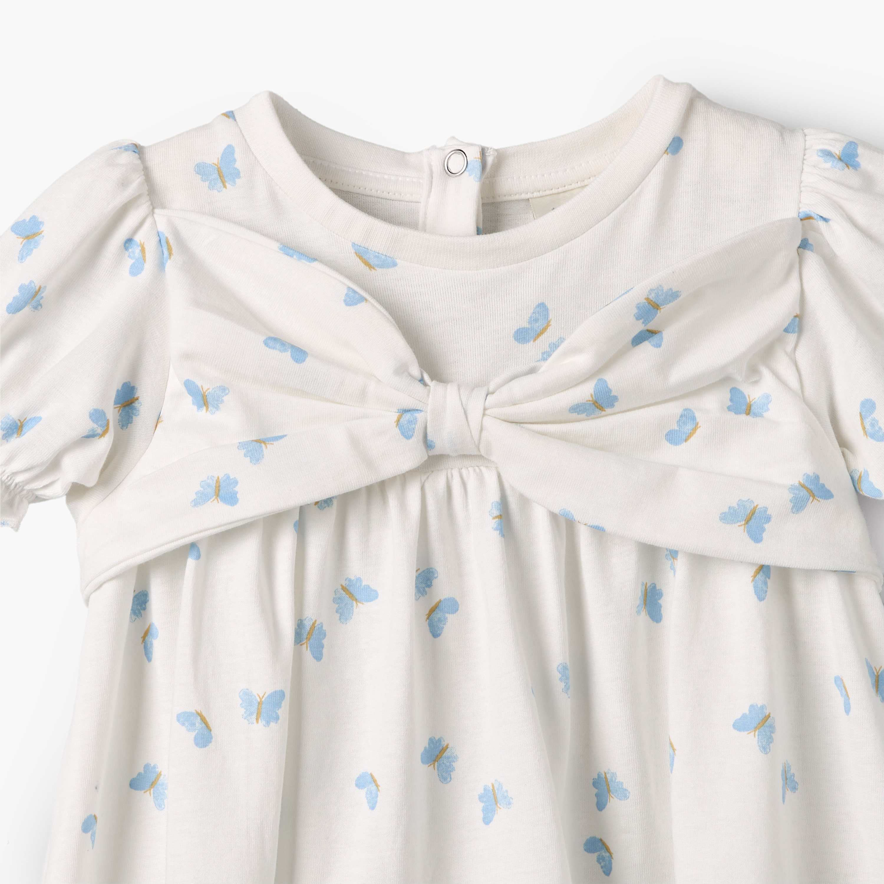 فستان بطول الركبة وياقة مستديرة وأكمام منفوخة وطبعات فراشات من جونيورز-baby-girls-clothing-dressesandjumpsuits-image-4