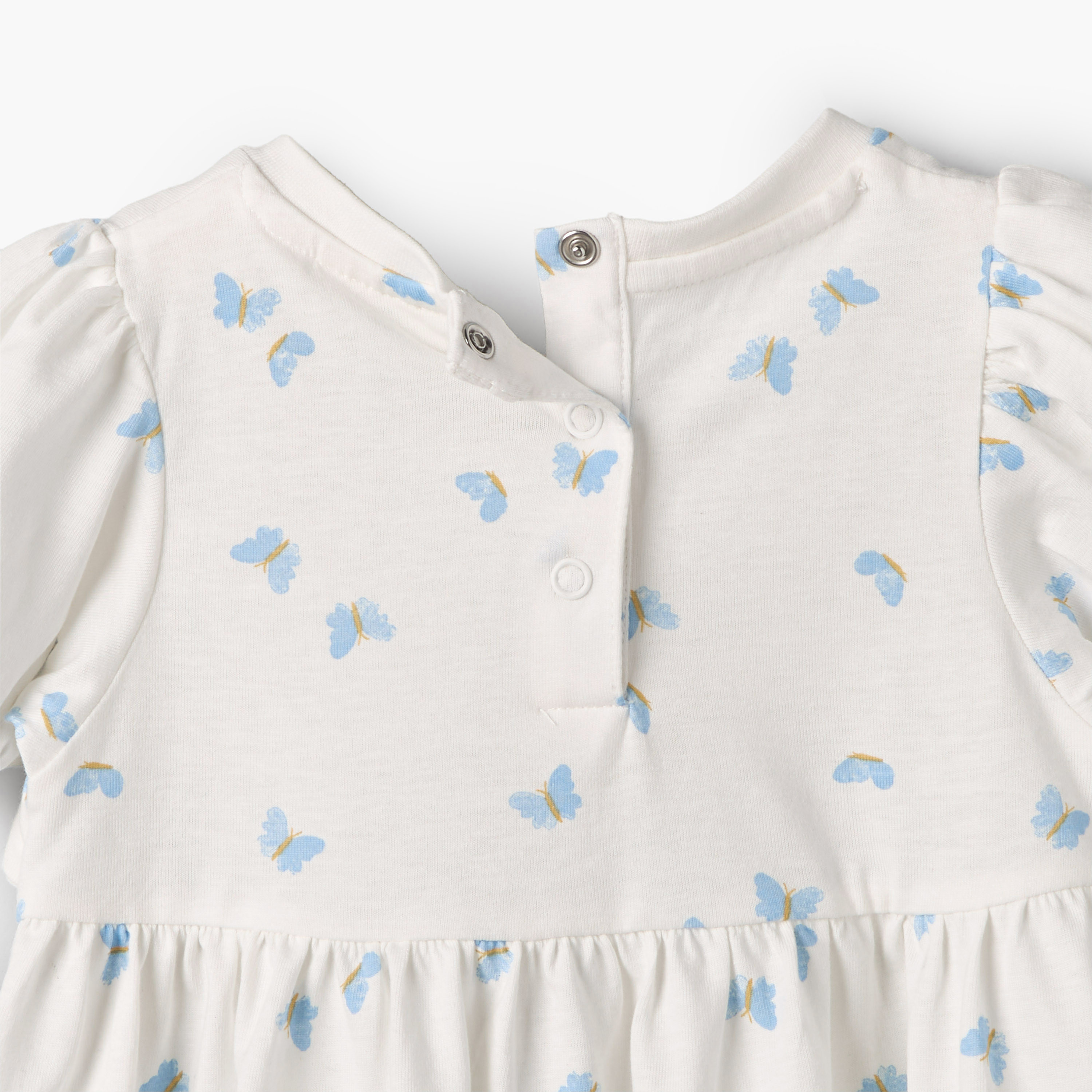 فستان بطول الركبة وياقة مستديرة وأكمام منفوخة وطبعات فراشات من جونيورز-baby-girls-clothing-dressesandjumpsuits-image-5
