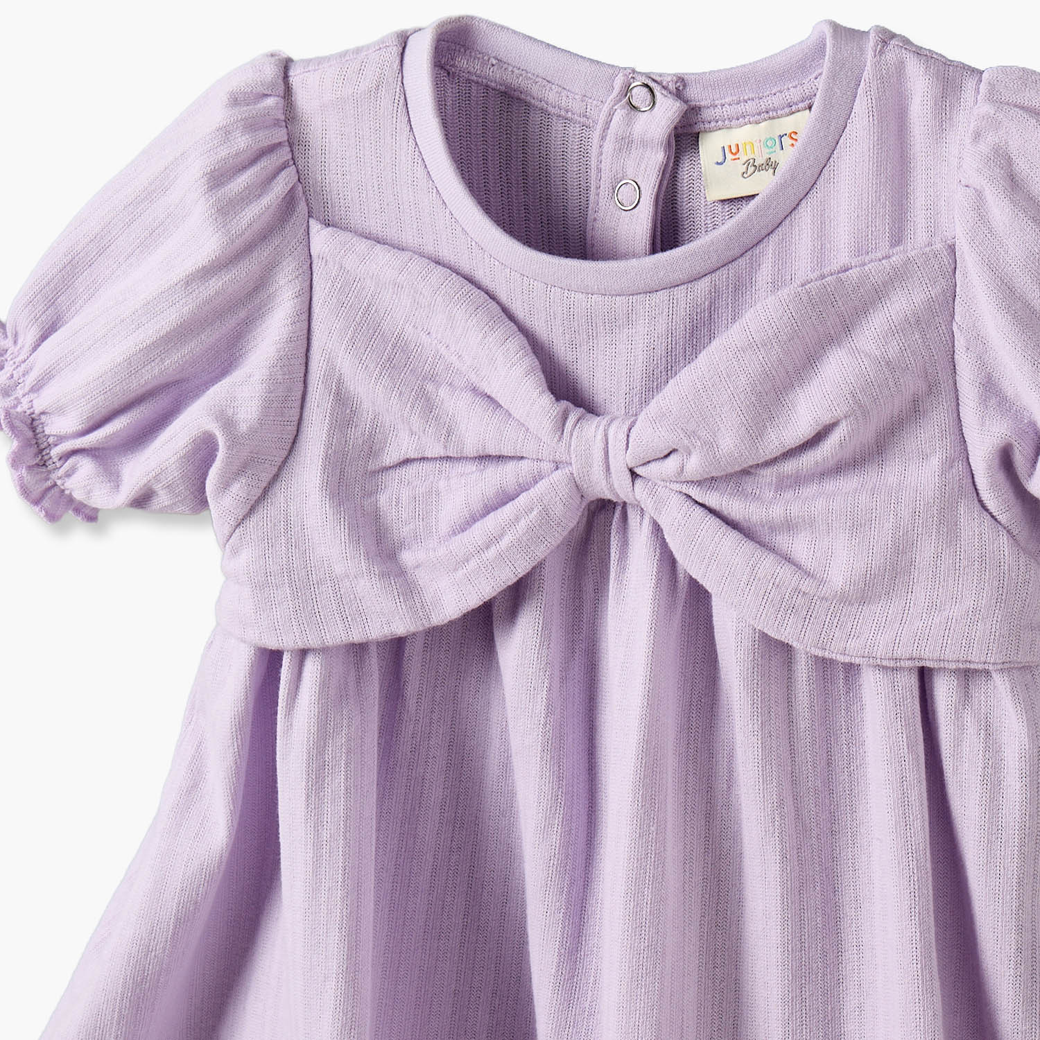 فستان إيه لاين بطول الركبة وياقة مستديرة وأكمام قصيرة وفيونكة من جونيورز-baby-girls-clothing-dressesandjumpsuits-image-3