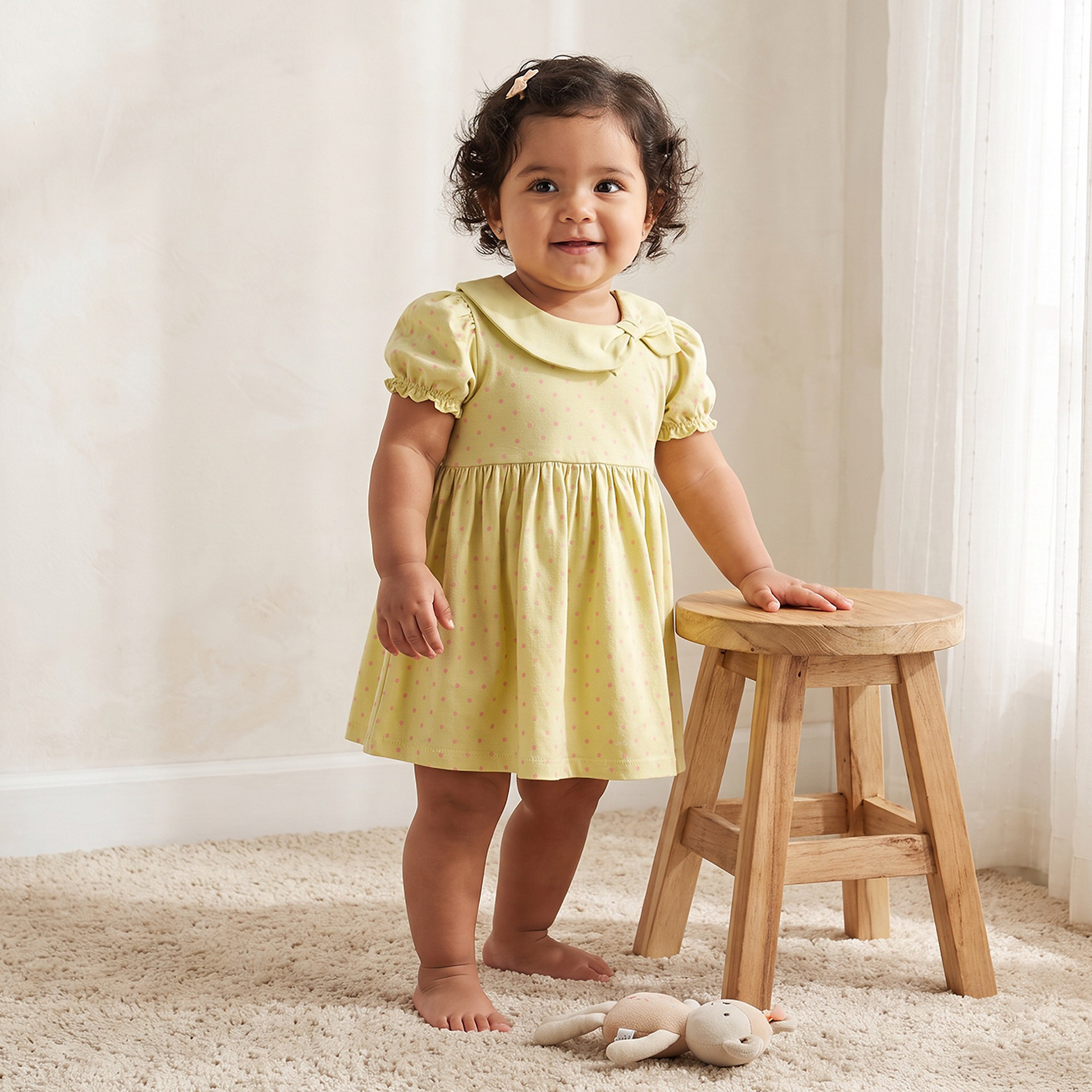 Juniors Peter Pan Short Sleeves Knee Length A-line Dress with Polka Dot Print-baby-girls-clothing-dressesandjumpsuits-image-1