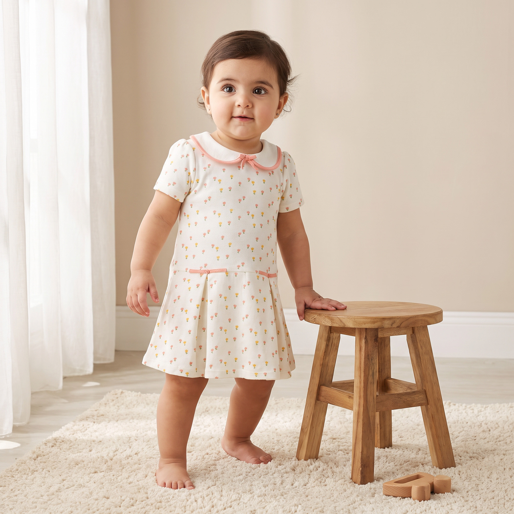 فستان بطول الركبة وياقة بيتر بان وأكمام قصيرة وطبعات زهرية من جونيورز-baby-girls-clothing-dressesandjumpsuits-image-5