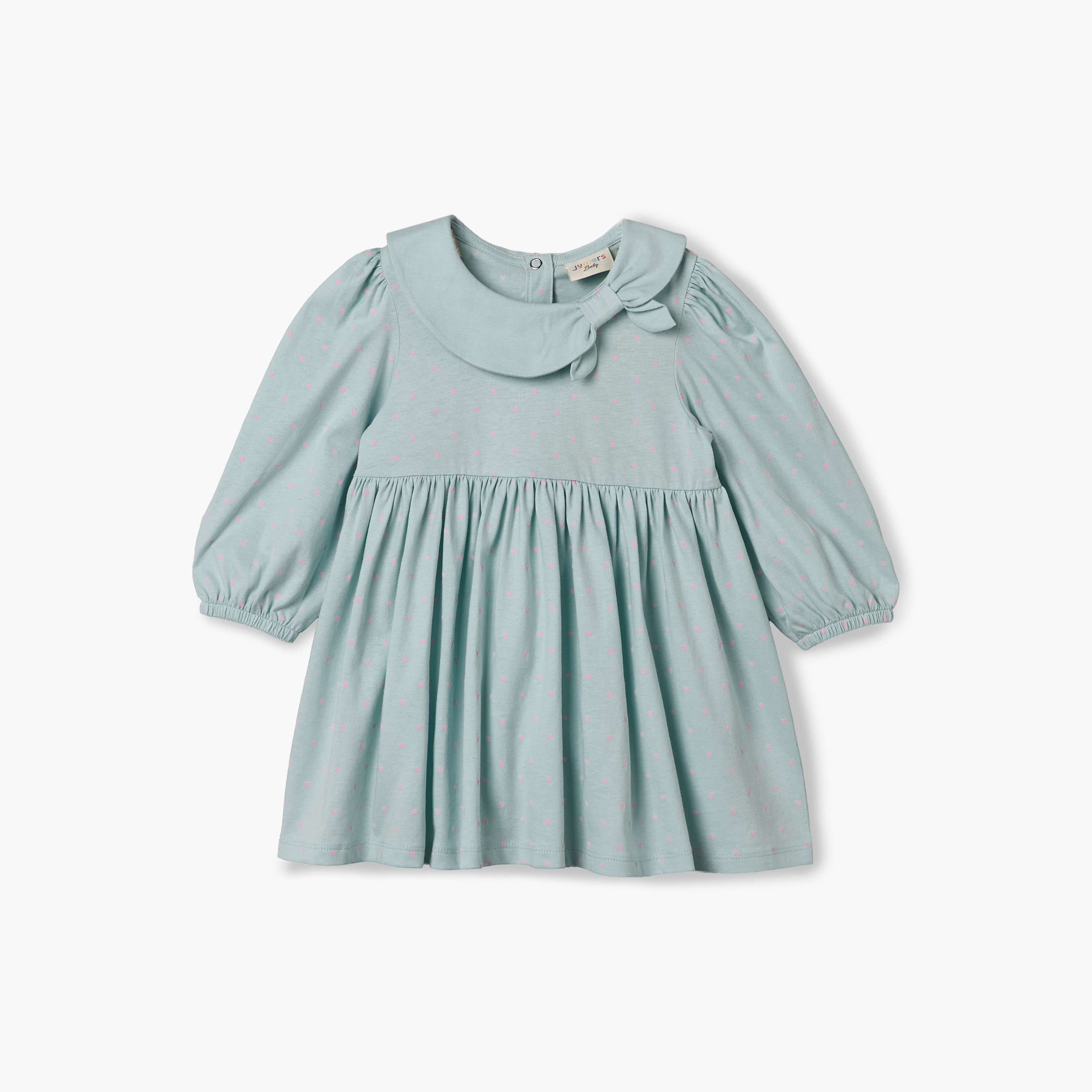 Juniors Peter Pan Collar Long Sleeves Knee Length Dress with Bow Accent-baby-girls-clothing-dressesandjumpsuits-image-2