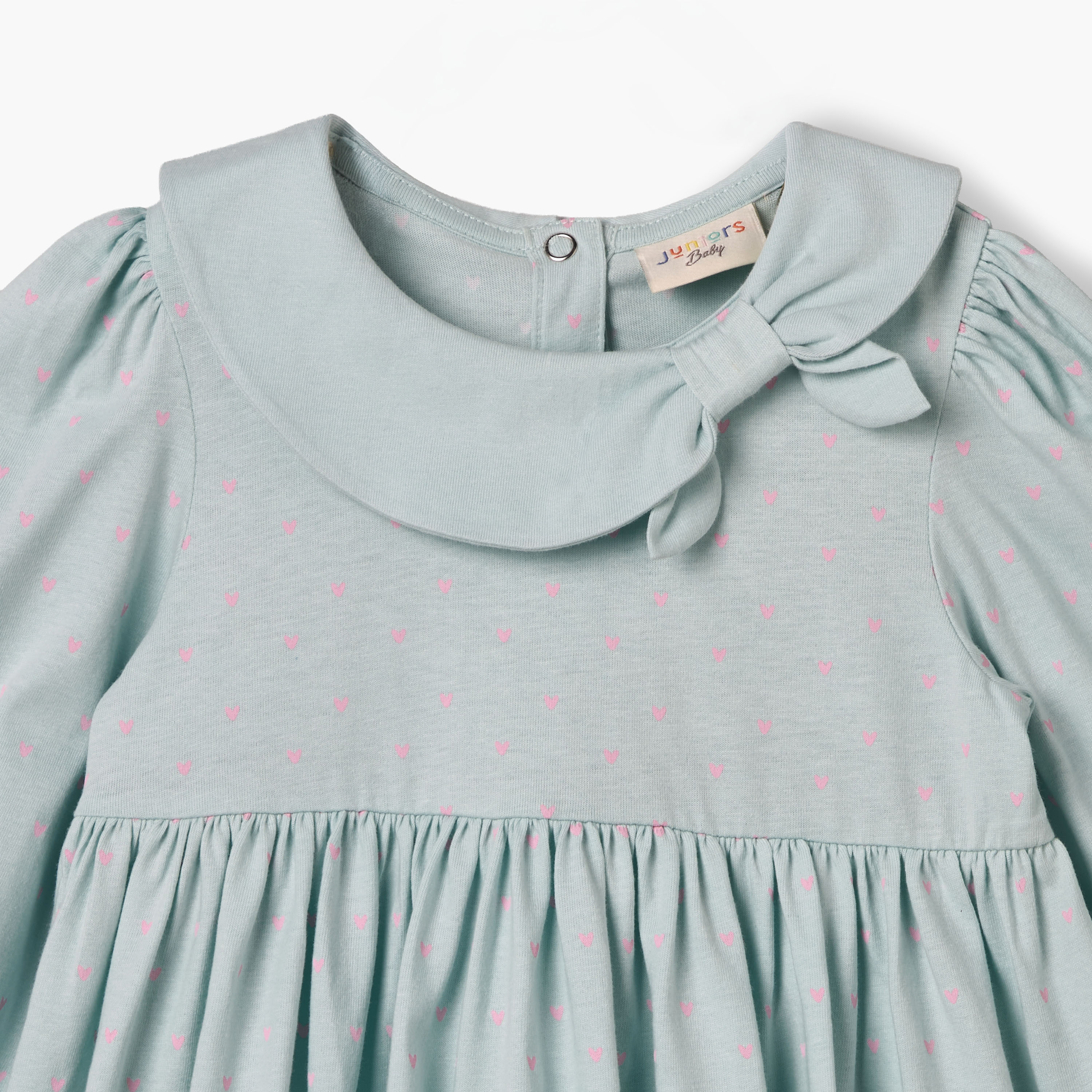 Juniors Peter Pan Collar Long Sleeves Knee Length Dress with Bow Accent-baby-girls-clothing-dressesandjumpsuits-image-4