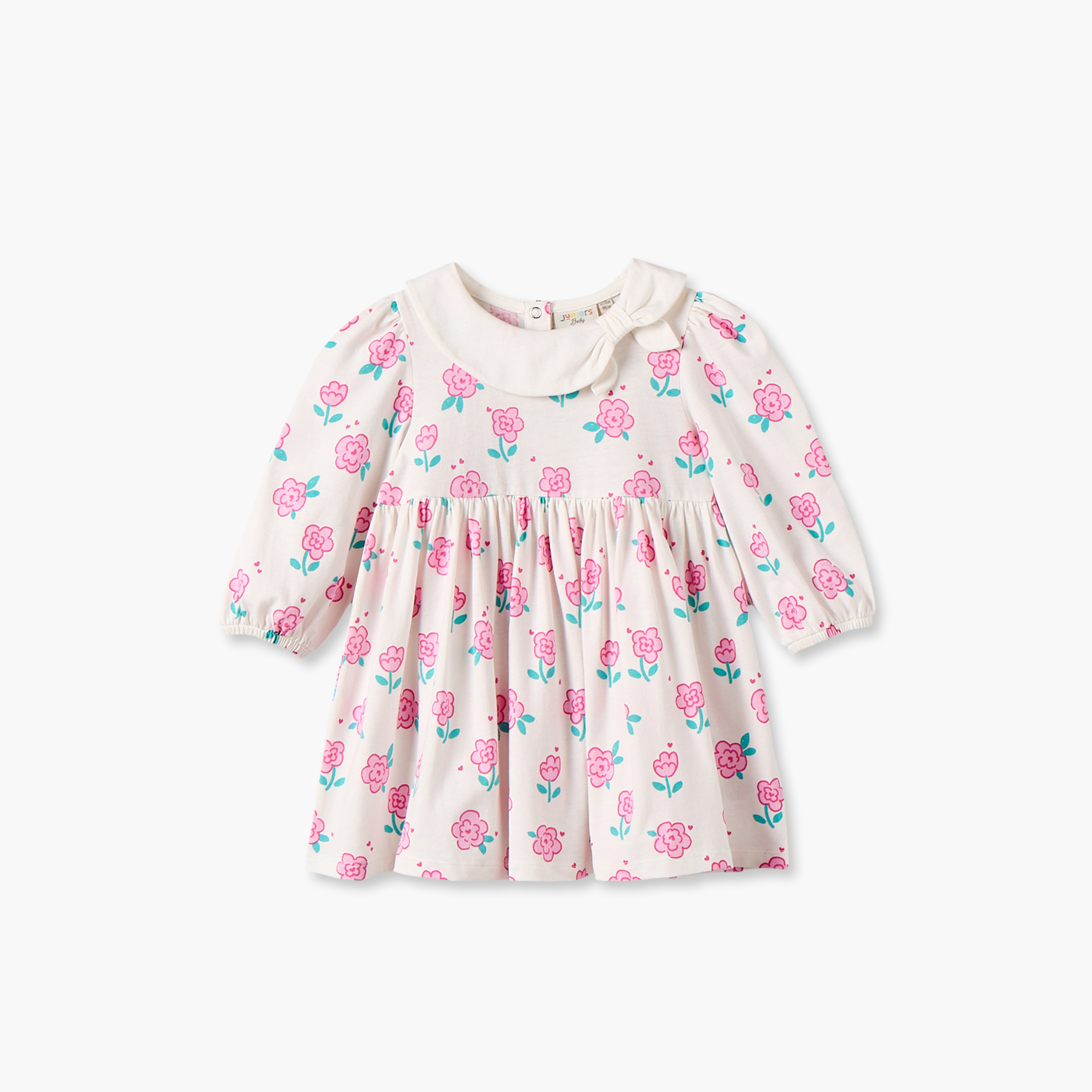 Juniors Peter Pan Collar Long Sleeves Knee Length Dress with Floral Print-baby-girls-clothing-dressesandjumpsuits-image-2