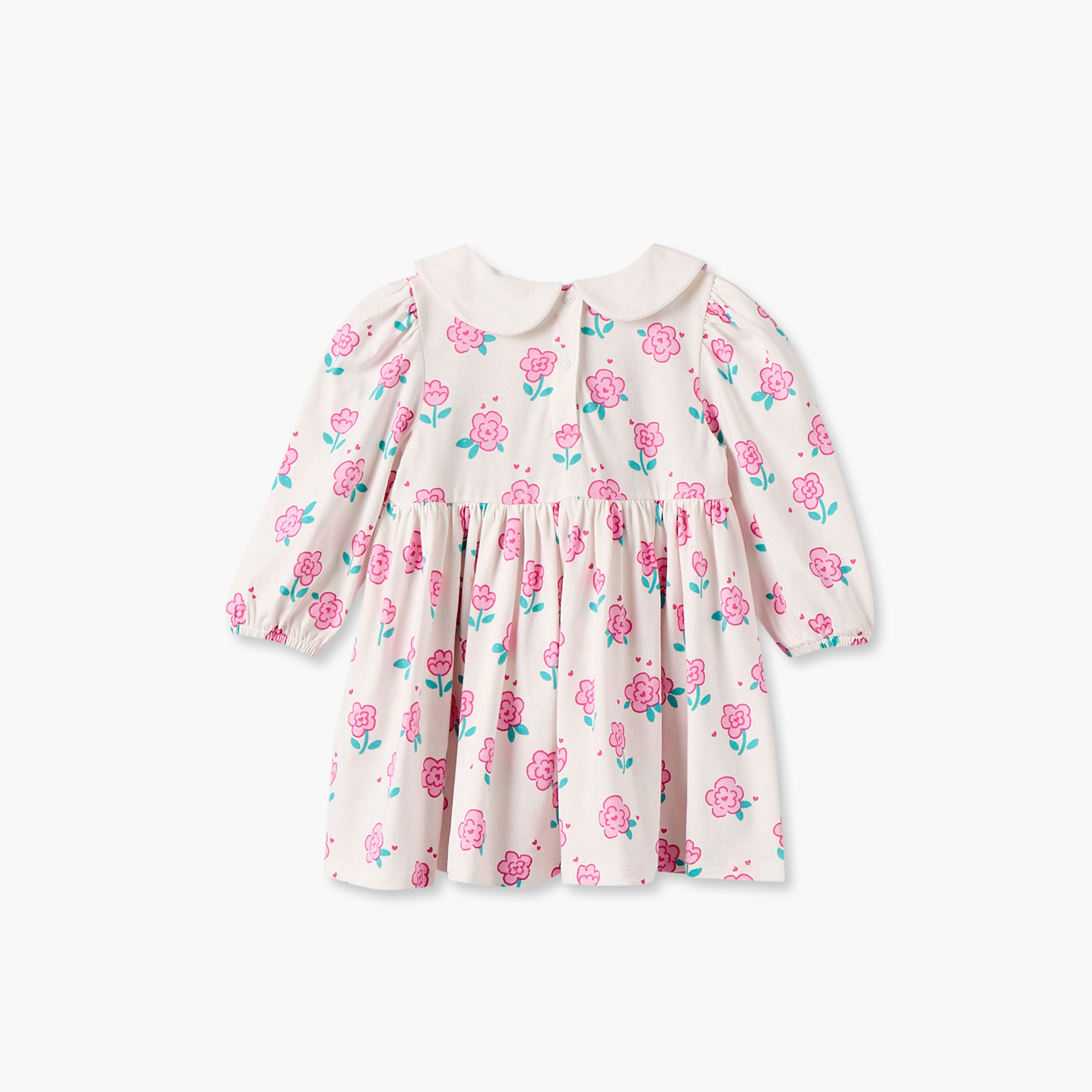 Juniors Peter Pan Collar Long Sleeves Knee Length Dress with Floral Print-baby-girls-clothing-dressesandjumpsuits-image-3