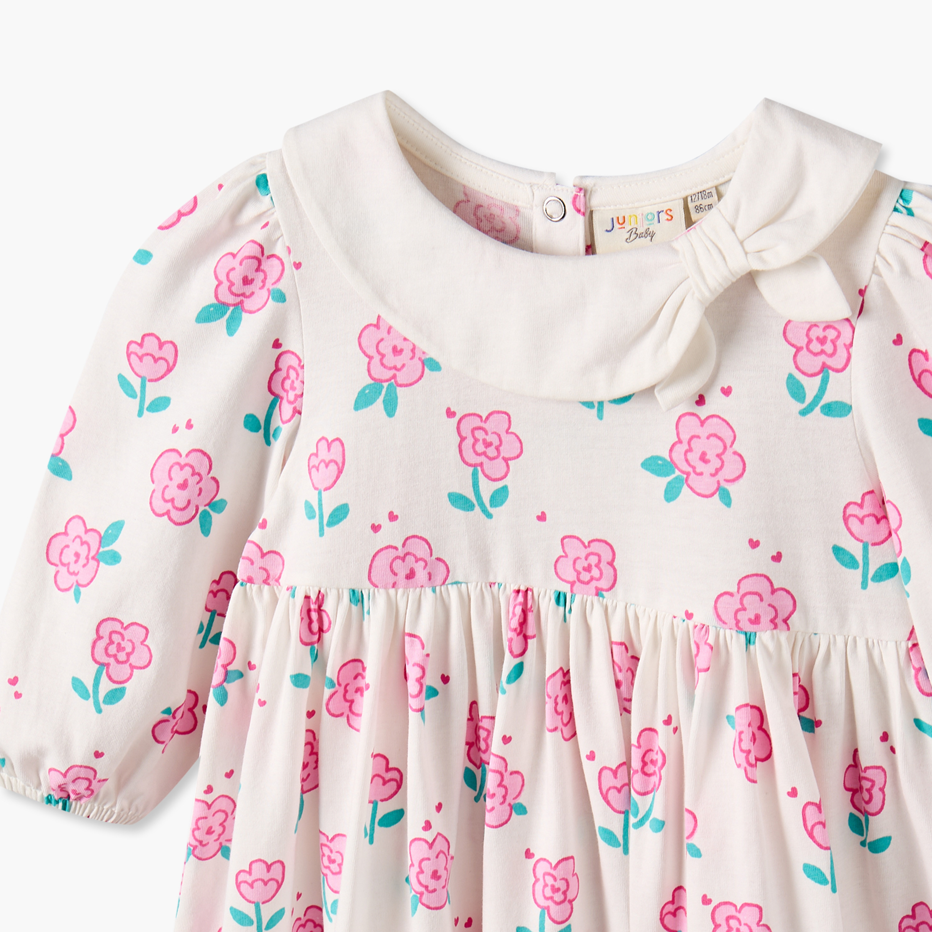 Juniors Peter Pan Collar Long Sleeves Knee Length Dress with Floral Print-baby-girls-clothing-dressesandjumpsuits-image-4