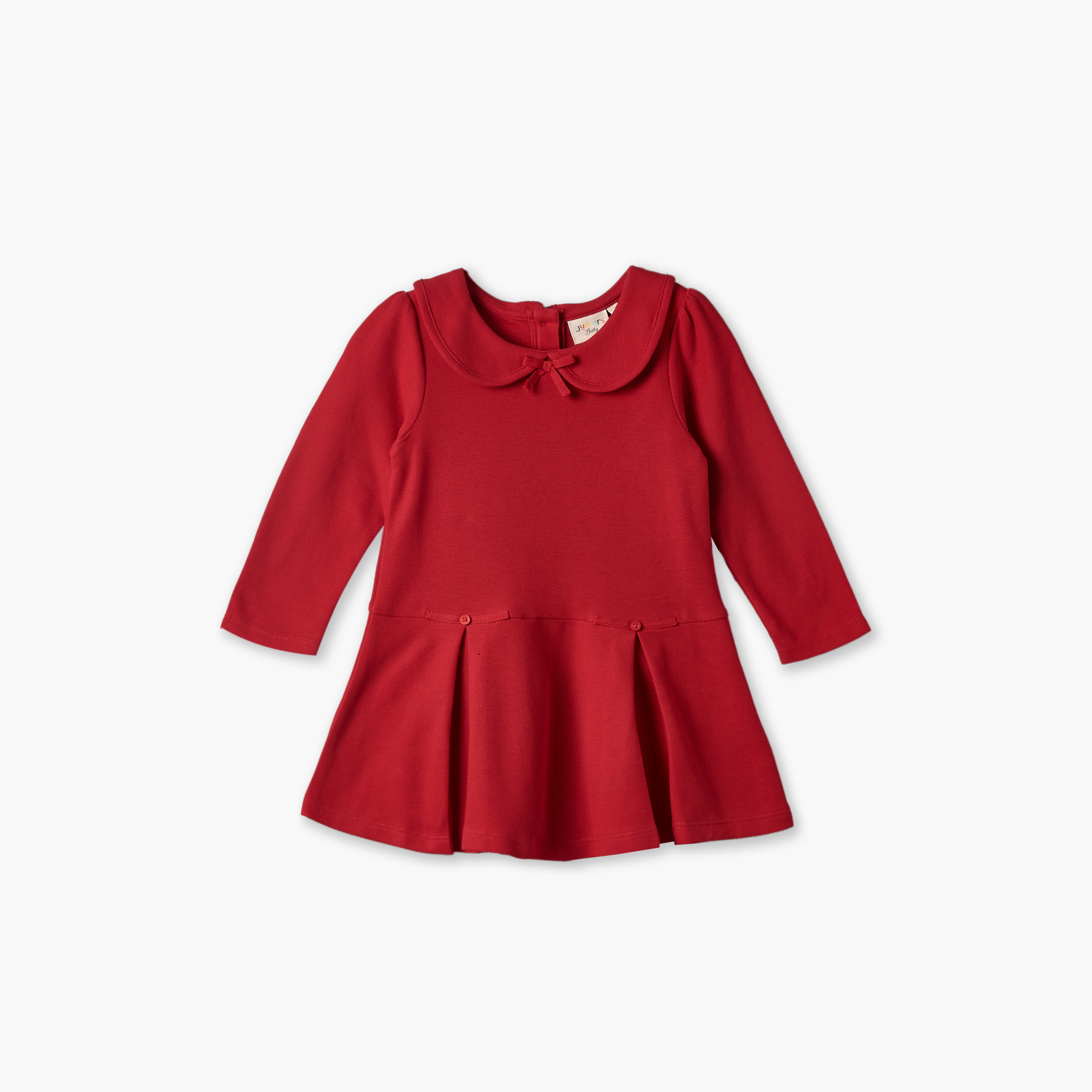 فستان بطول الركبة وياقة بيتر بان وأكمام طويلة وكسرات من جونيورز-baby-girls-clothing-dressesandjumpsuits-image-2