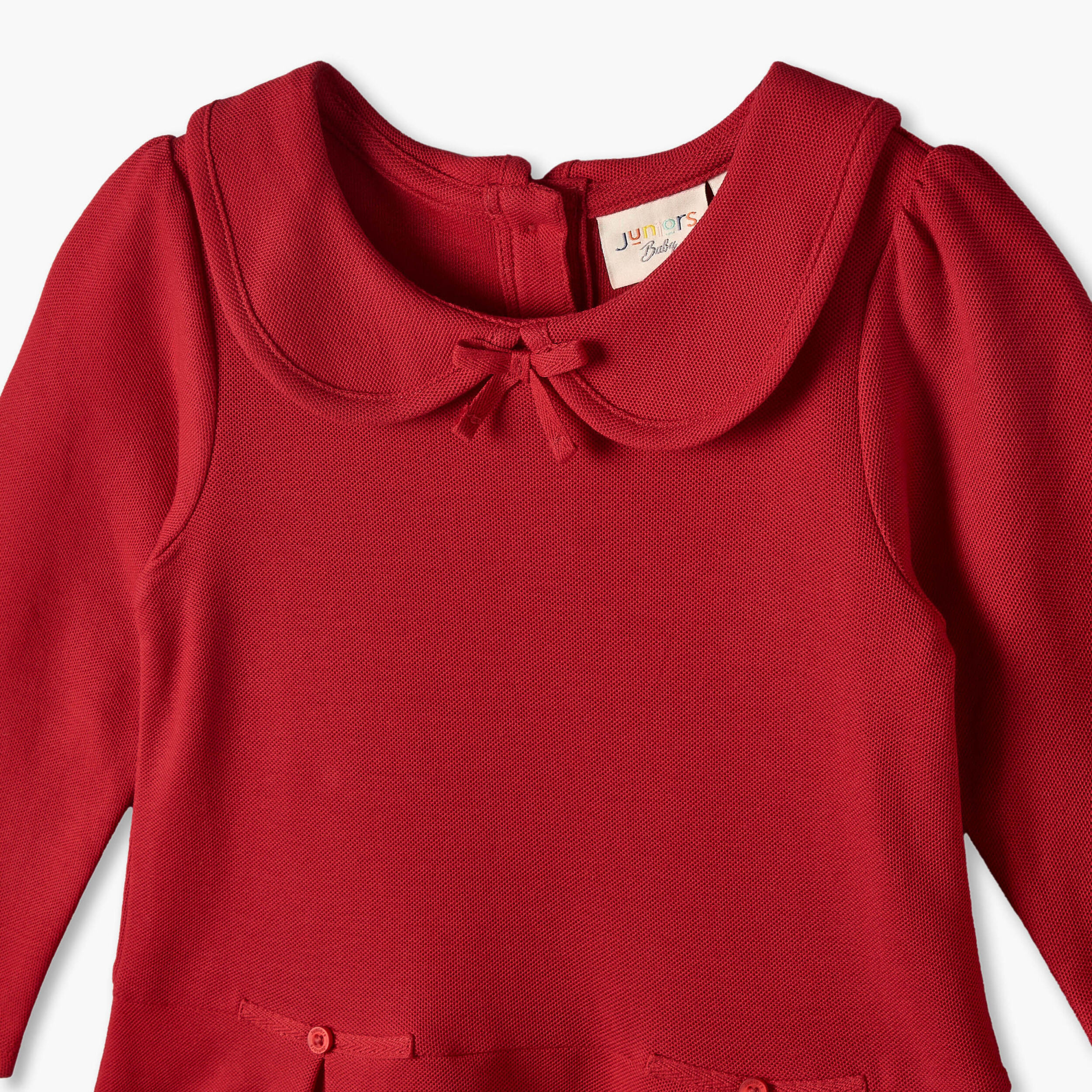 فستان بطول الركبة وياقة بيتر بان وأكمام طويلة وكسرات من جونيورز-baby-girls-clothing-dressesandjumpsuits-image-4
