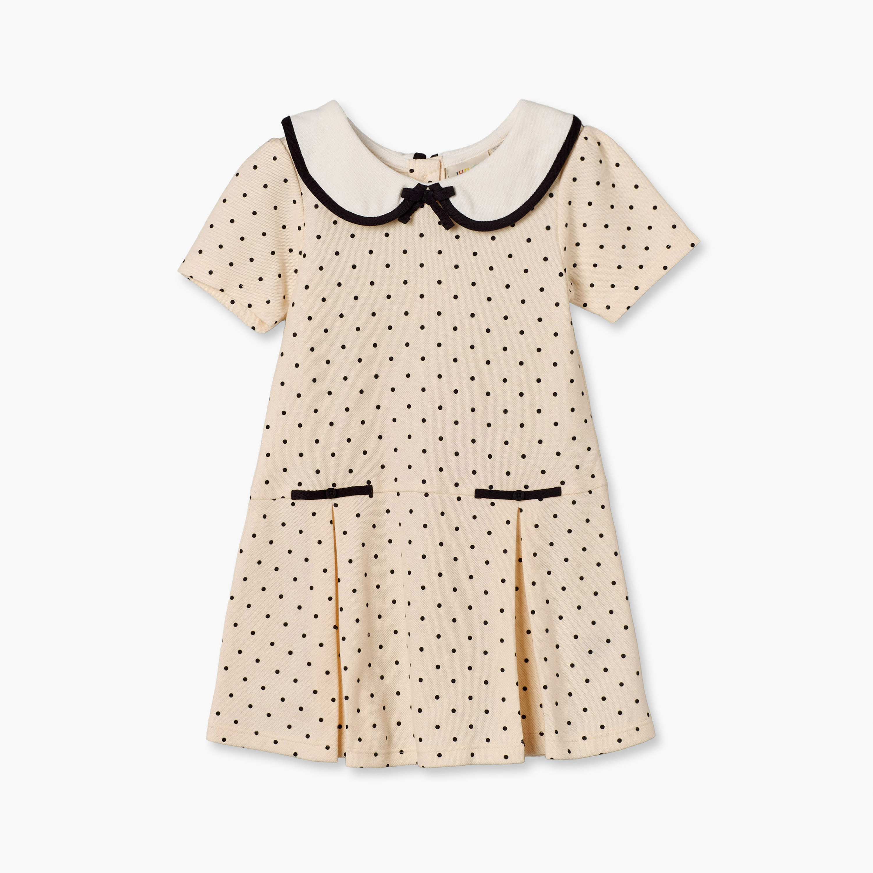 فستان بياقة بيتر بان وأكمام قصيرة بطول الركبة وطبعات منقطة من جونيورز-baby-girls-clothing-dressesandjumpsuits-image-2