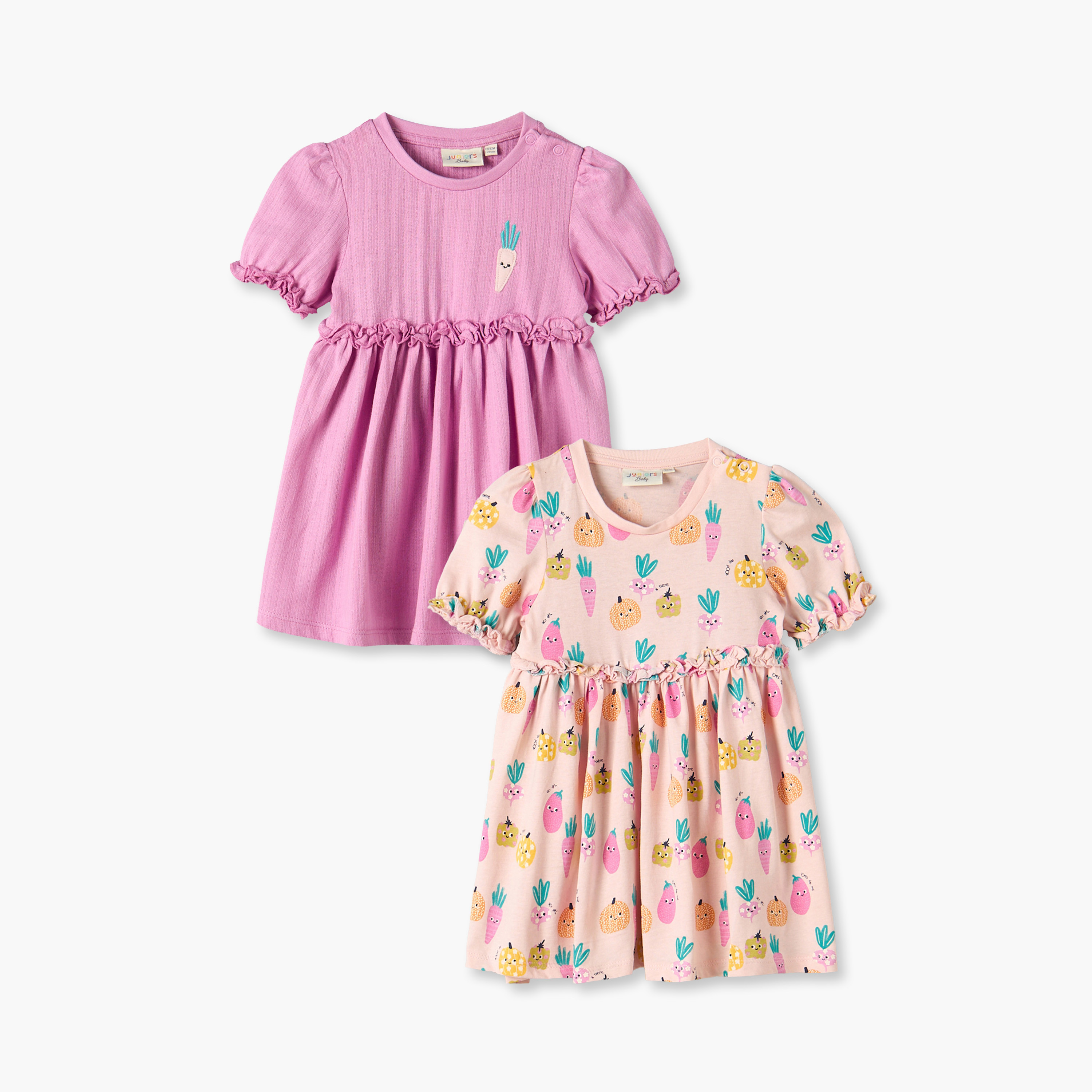 فستان طول الركبة برقبة مستديرة وأكمام قصيرة وطبعات من جونيورز - عبوة من قطعتين-baby-girls-clothing-dressesandjumpsuits-image-1
