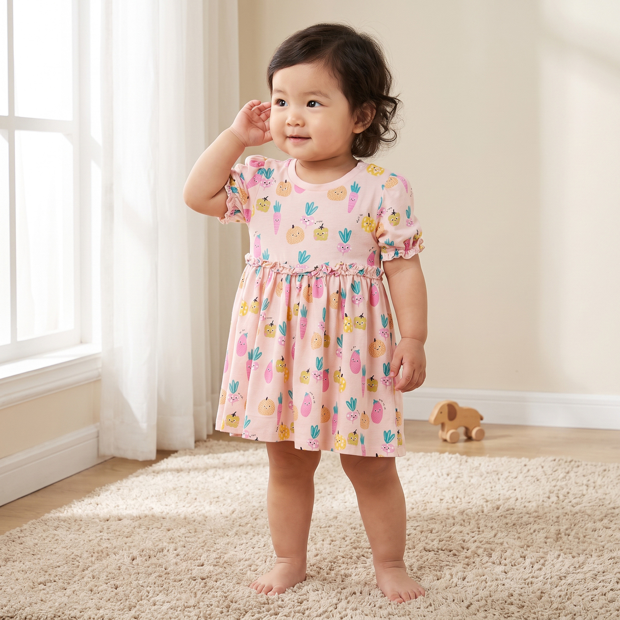 فستان طول الركبة برقبة مستديرة وأكمام قصيرة وطبعات من جونيورز - عبوة من قطعتين-baby-girls-clothing-dressesandjumpsuits-image-2