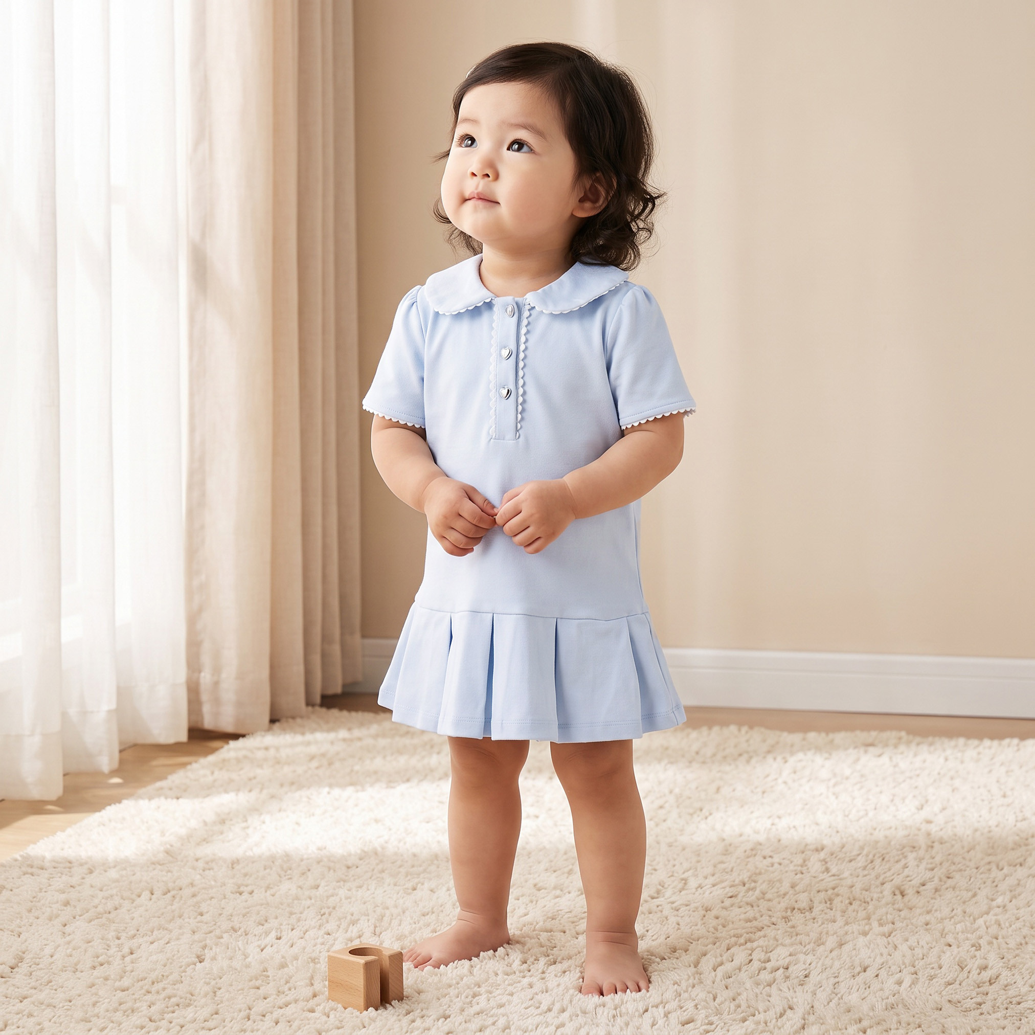 Juniors Peter Pan Collar Short Sleeves Drop Waist Dress with Lace Trim-baby-girls-clothing-dressesandjumpsuits-image-1