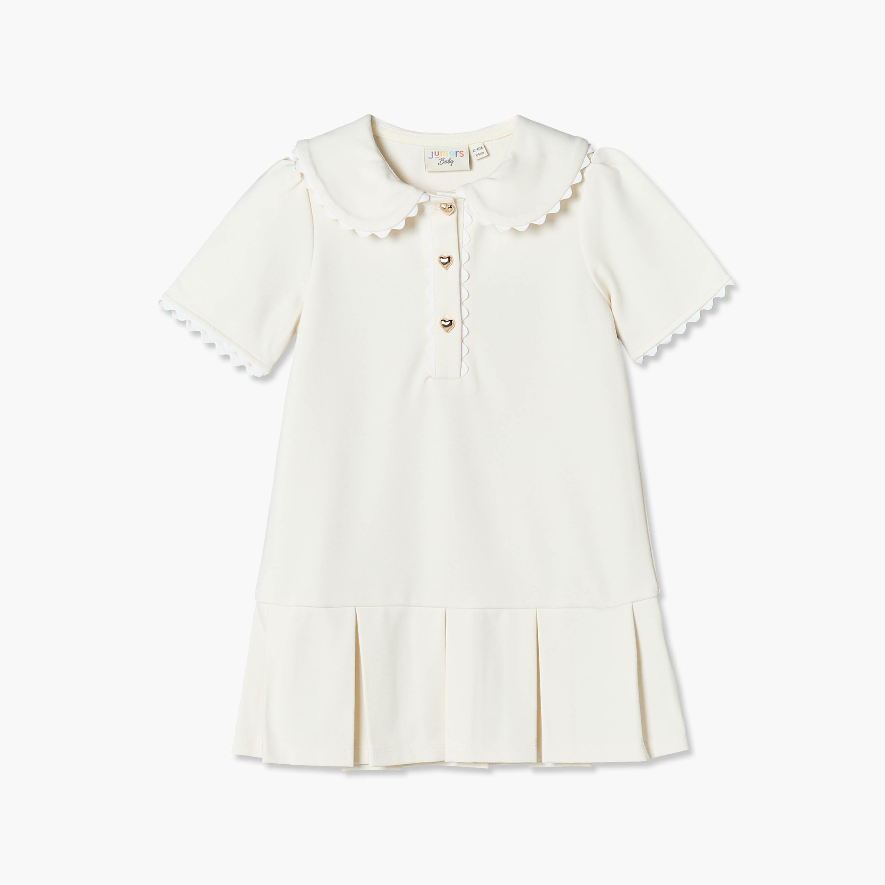 فستان بطول الركبة وياقة وأكمام قصيرة وخصر منسدل وكسرات من جونيورز-baby-girls-clothing-dressesandjumpsuits-image-1