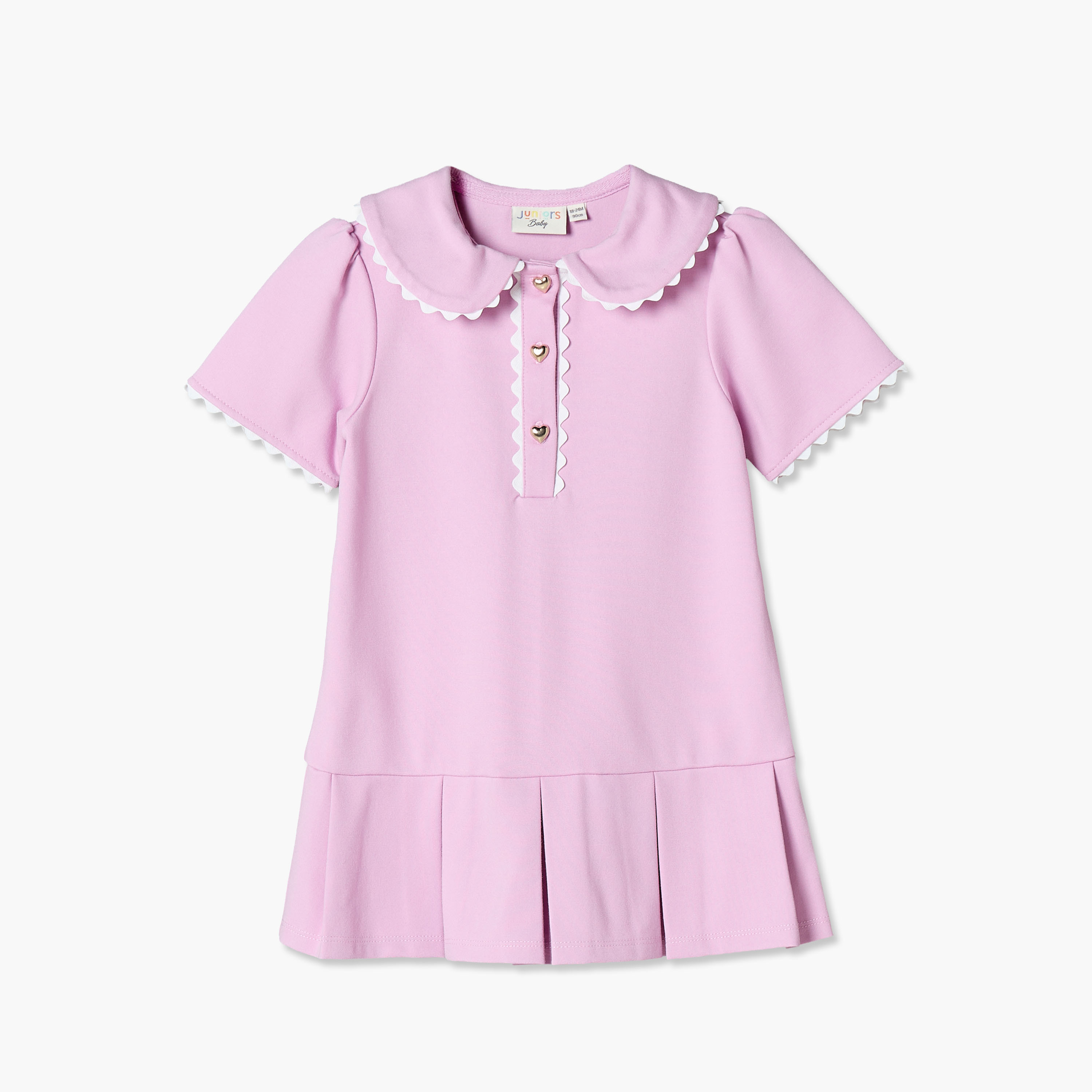 فستان بطول الركبة وياقة وأكمام قصيرة وخصر منسدل وطبعات من جونيورز-baby-girls-clothing-dressesandjumpsuits-image-1