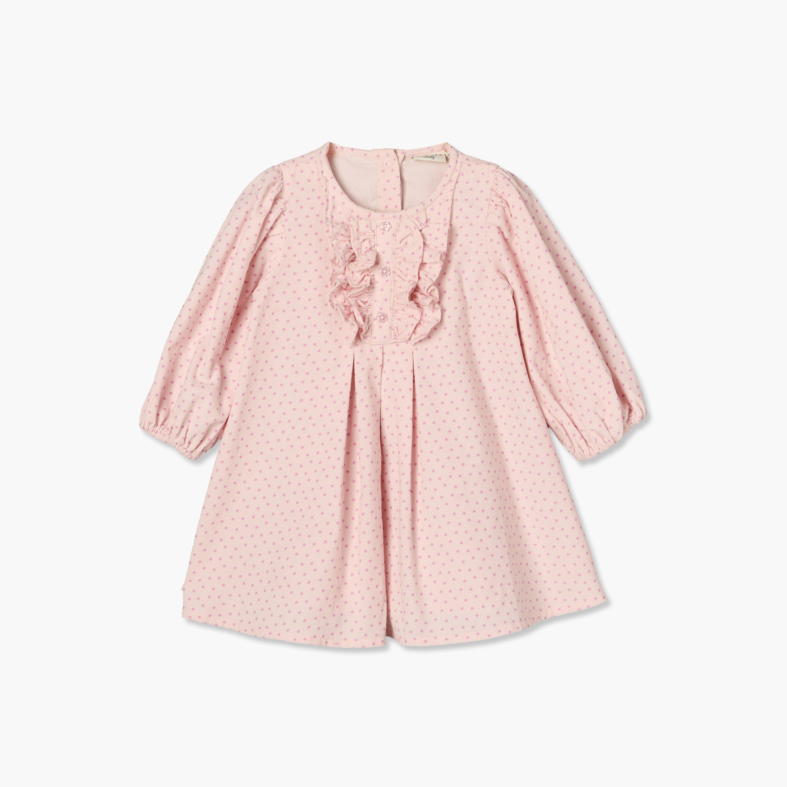 Juniors Round Neck Long Sleeves Knee Length Dress with Polka Dot Print-baby-girls-clothing-dressesandjumpsuits-image-2
