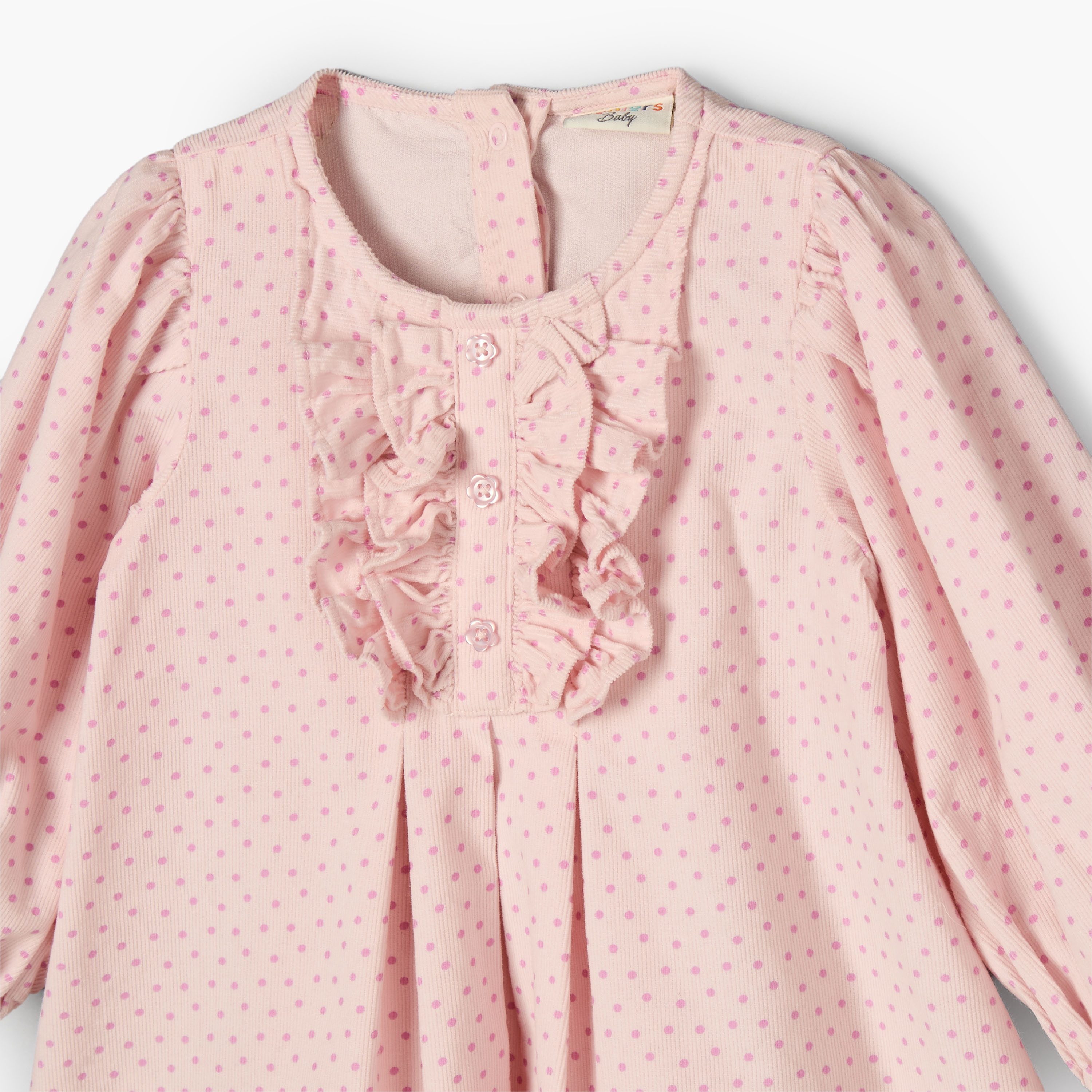 Juniors Round Neck Long Sleeves Knee Length Dress with Polka Dot Print-baby-girls-clothing-dressesandjumpsuits-image-4