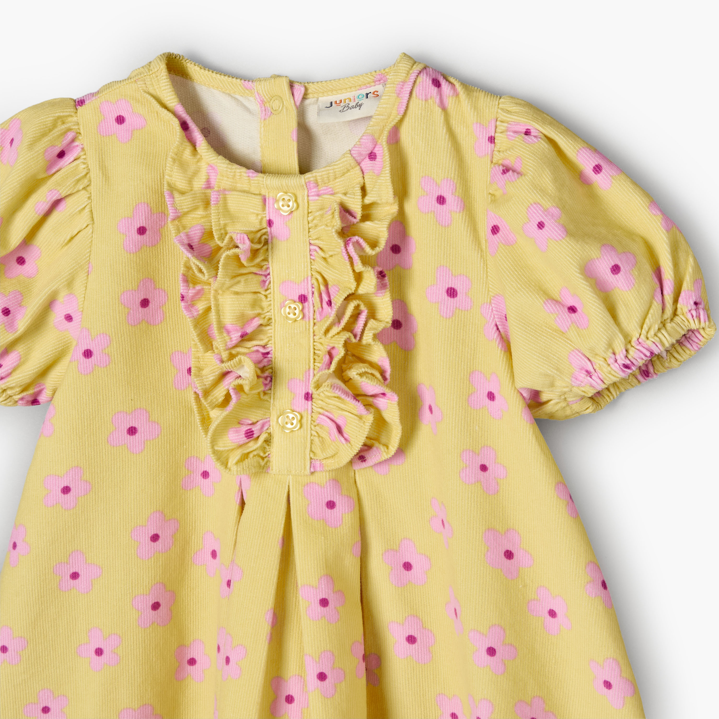 فستان بياقة مستديرة بأكمام قصيرة بطول الركبة بطبعات زهور من جونيورز-baby-girls-clothing-dressesandjumpsuits-image-3