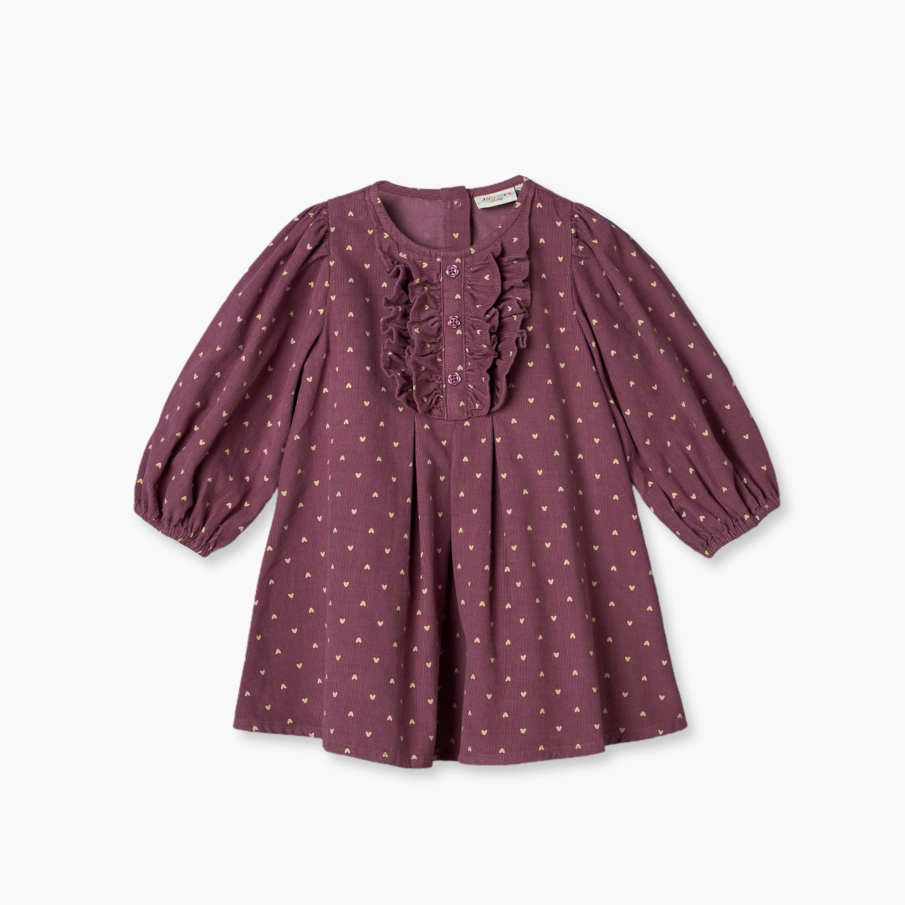 فستان بقصة إيه لاين وياقة مستديرة وأكمام طويلة بطول الركبة وطبعات القلوب من جونيورز-baby-girls-clothing-dressesandjumpsuits-image-2