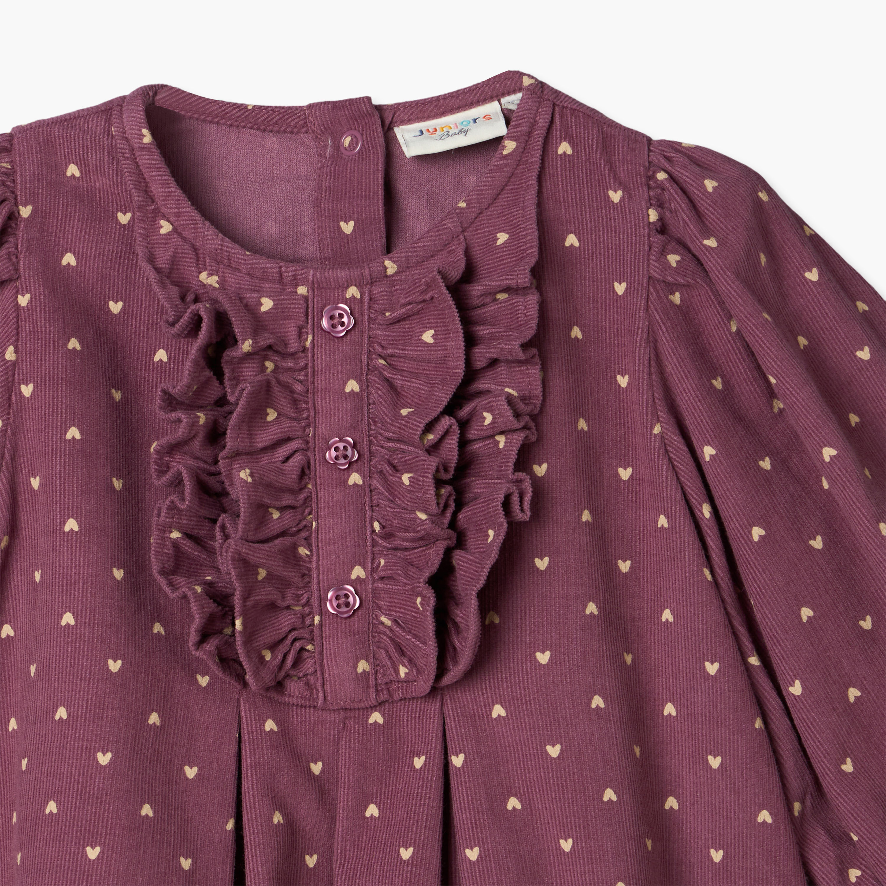 فستان بقصة إيه لاين وياقة مستديرة وأكمام طويلة بطول الركبة وطبعات القلوب من جونيورز-baby-girls-clothing-dressesandjumpsuits-image-4